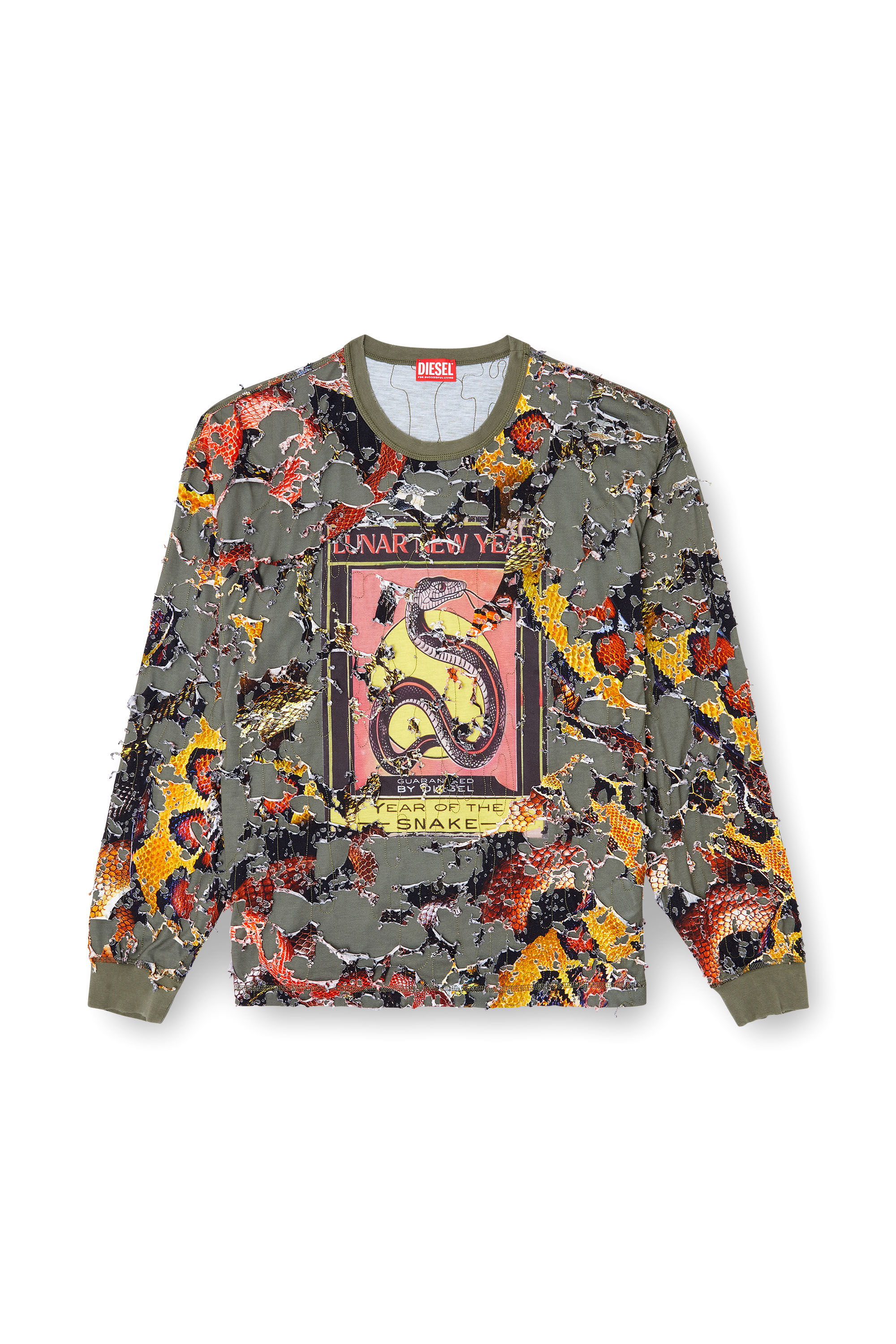 Diesel - CL-T-BOXT-LS-DEVOR-SNAKE, T-shirt a maniche lunghe destroyed stampa snake Unisex in Verde - 2
