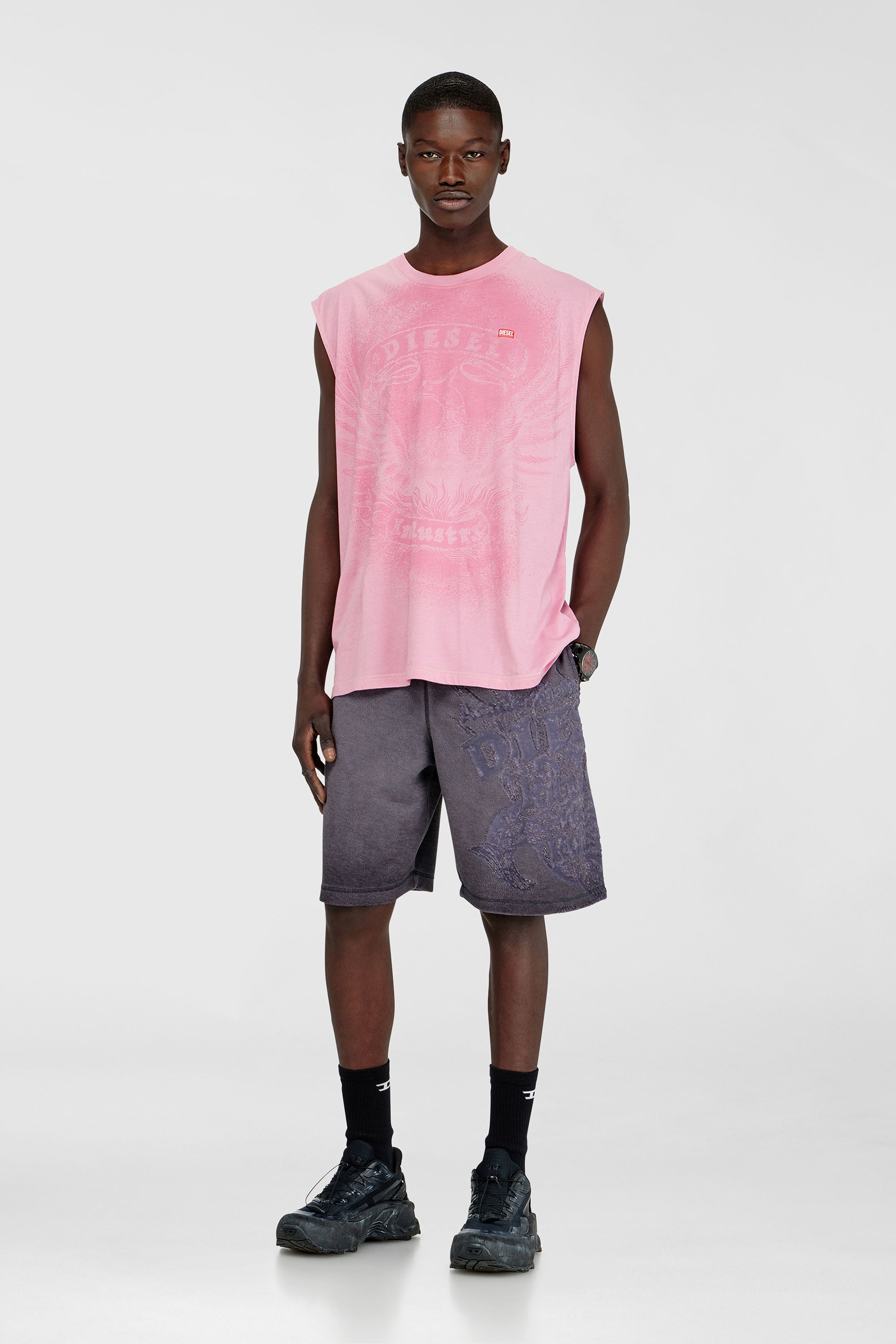 Diesel - T-BOXT-SL-NOTCH, Top senza maniche in cotone con grafica tono su tono Uomo in Rosa - 1
