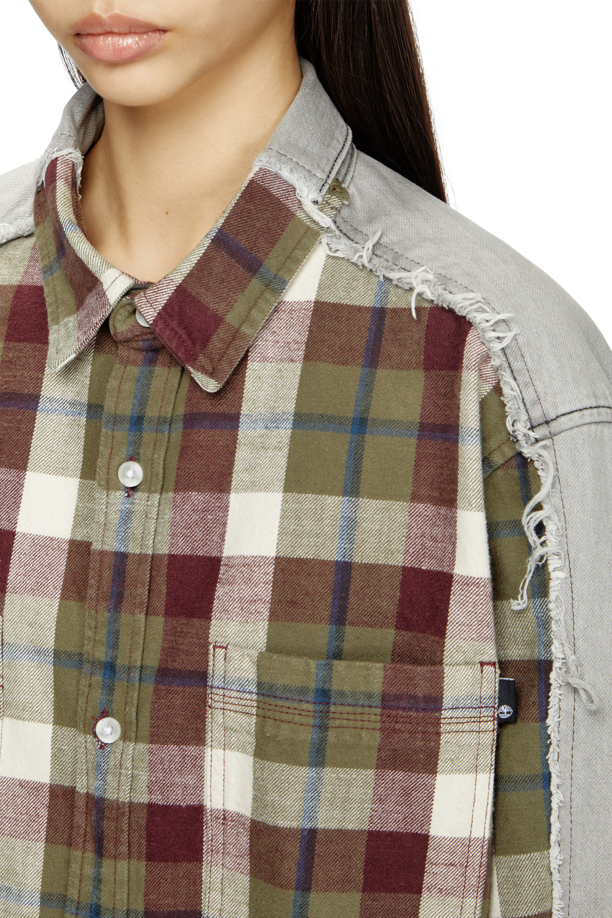 Diesel - Shirt Diseloves 8B, Camicia in tessuto check e denim effetto bleach Unisex in Multicolor - 4