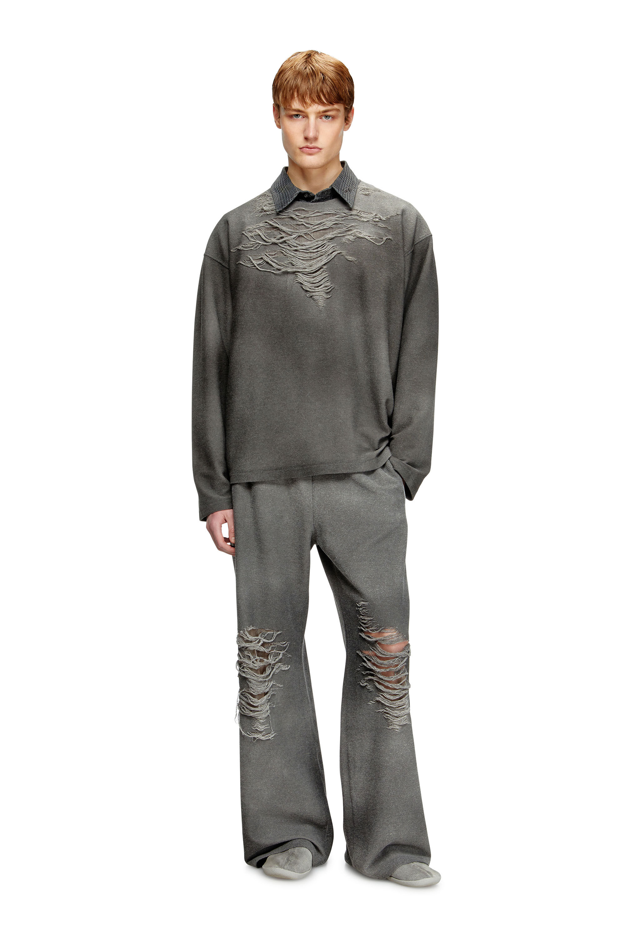 Diesel - P-PERCY, Pantaloni tuta con davanti destroyed Uomo in Grigio - 1
