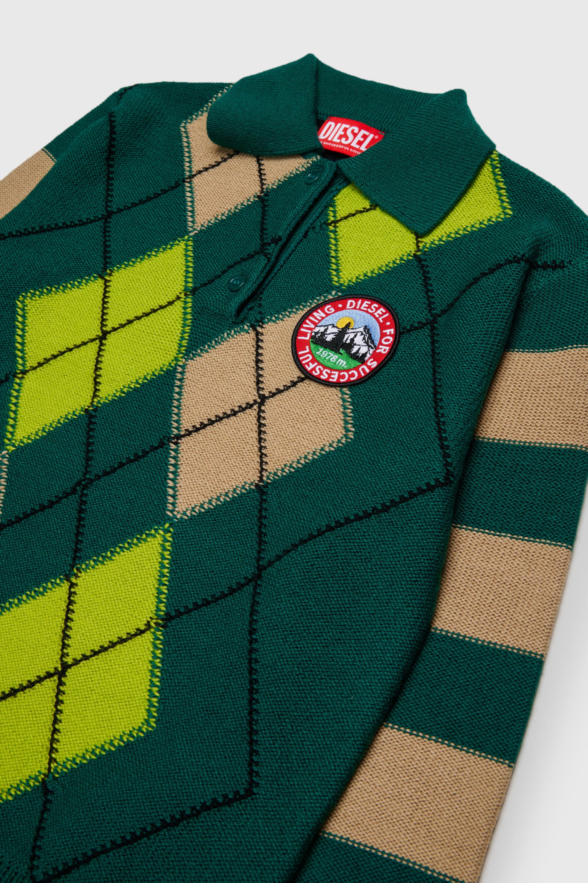 Diesel - KROMBY OVER, Maglia polo in misto lana con motivo argyle Unisex in Verde - 3