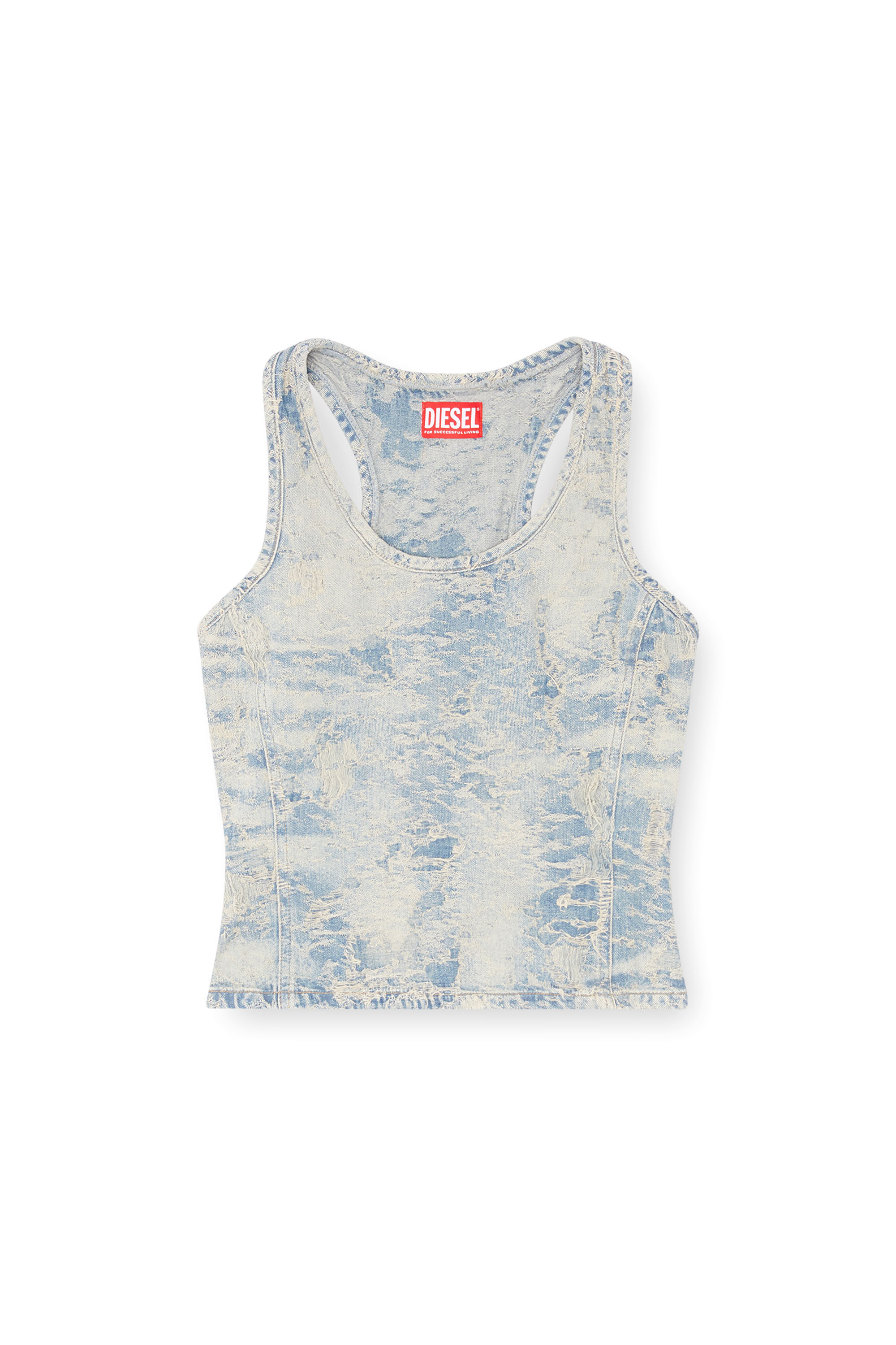 Diesel - DE-NORG-FSF, Top in denim jacquard effetto dirty Donna in Blu - 2