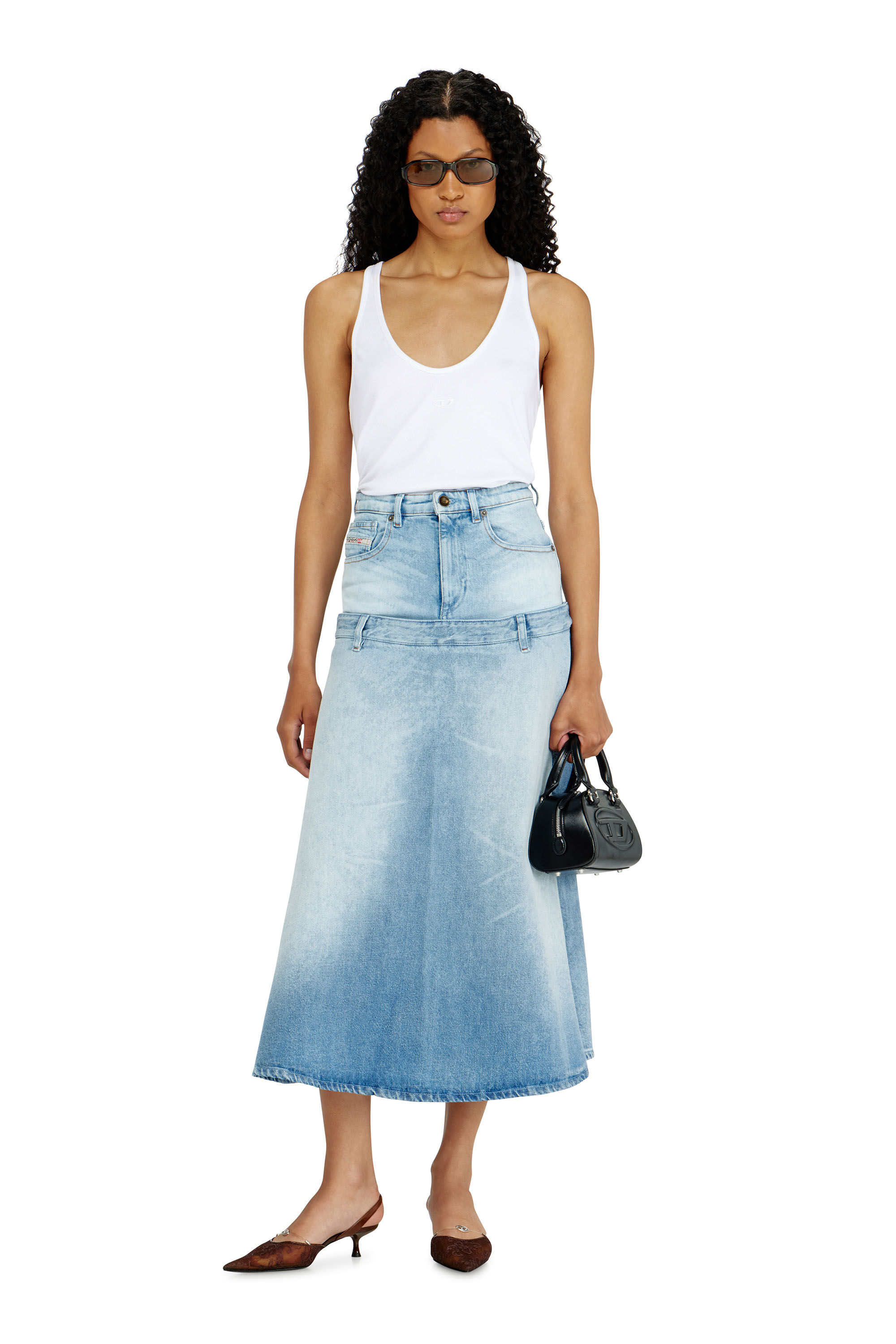 Diesel - DE-VORYA-S, Gonna in denim con design a strati Donna in Blu - 1