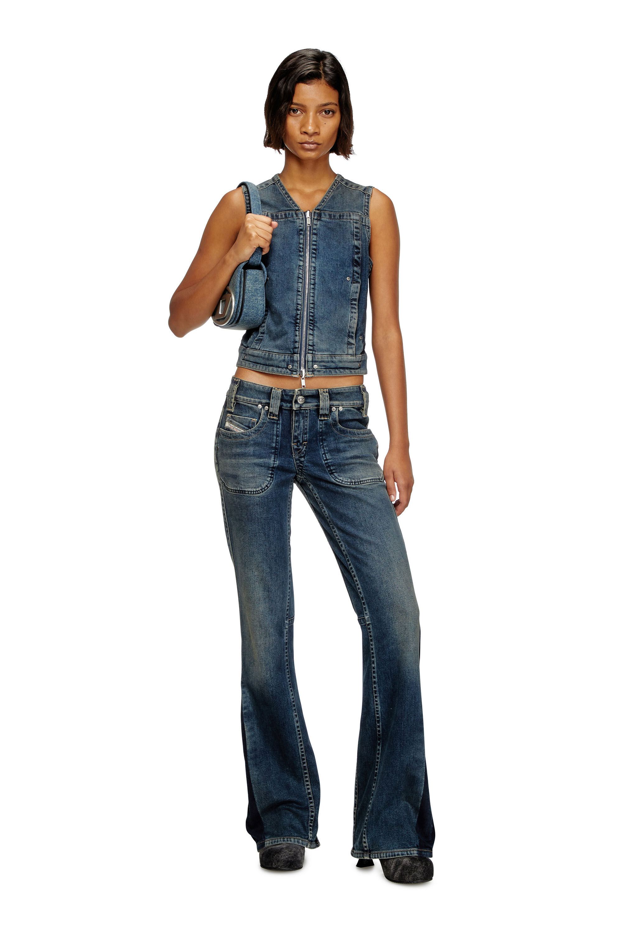 Diesel - DE-PROOF-RE, Top con zip in denim Rehab Donna in Blu - 1