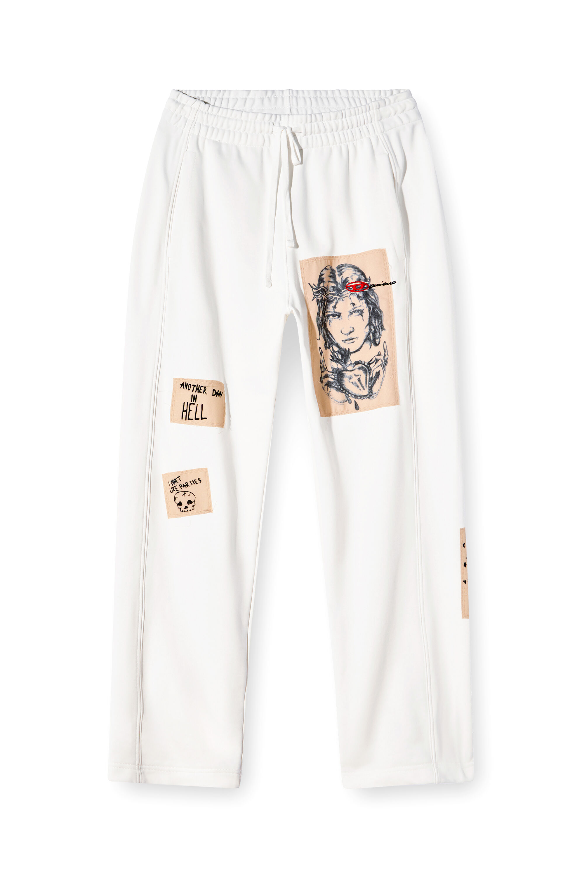 Diesel - P-MARTYANS-DD, Pantaloni tuta con patch tattoo Unisex in Bianco - 2