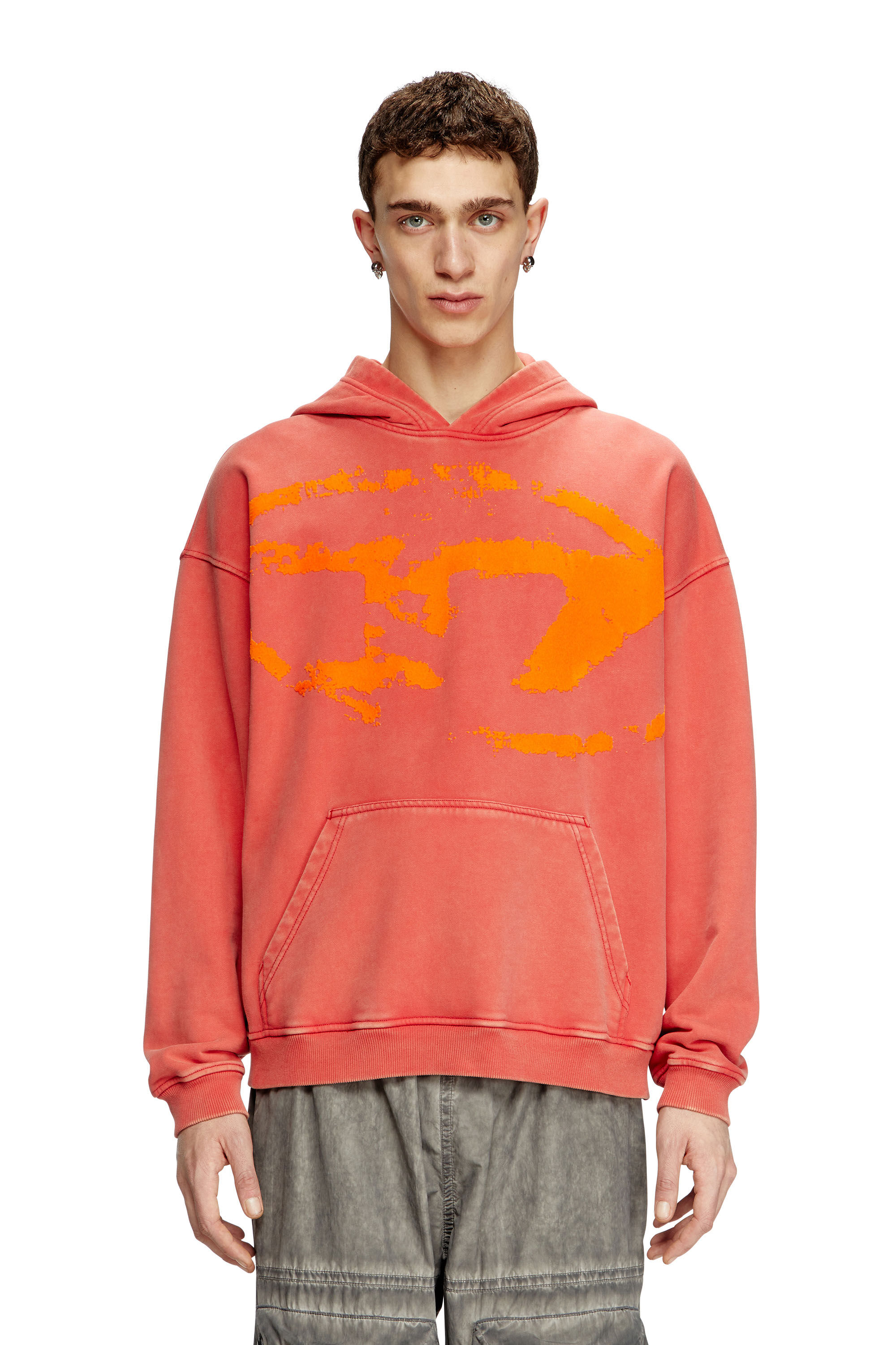 Diesel - S-BOXT-HOOD-R10, Hoodie con logo Oval D floccato Uomo in Rosso - 3