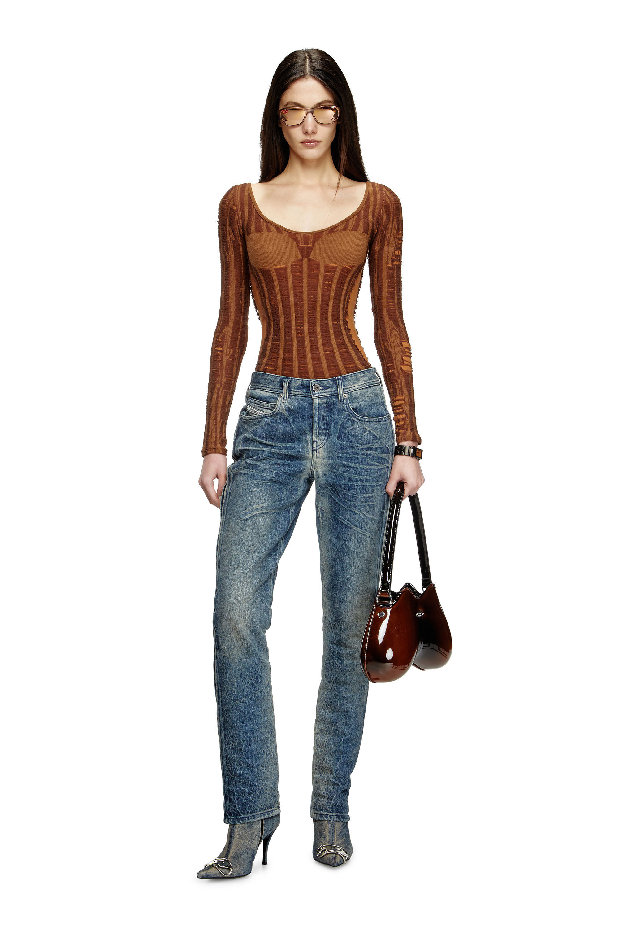 Diesel - M-CALAI, Top senza cuciture con effetto lingerie Donna in Marrone - 1