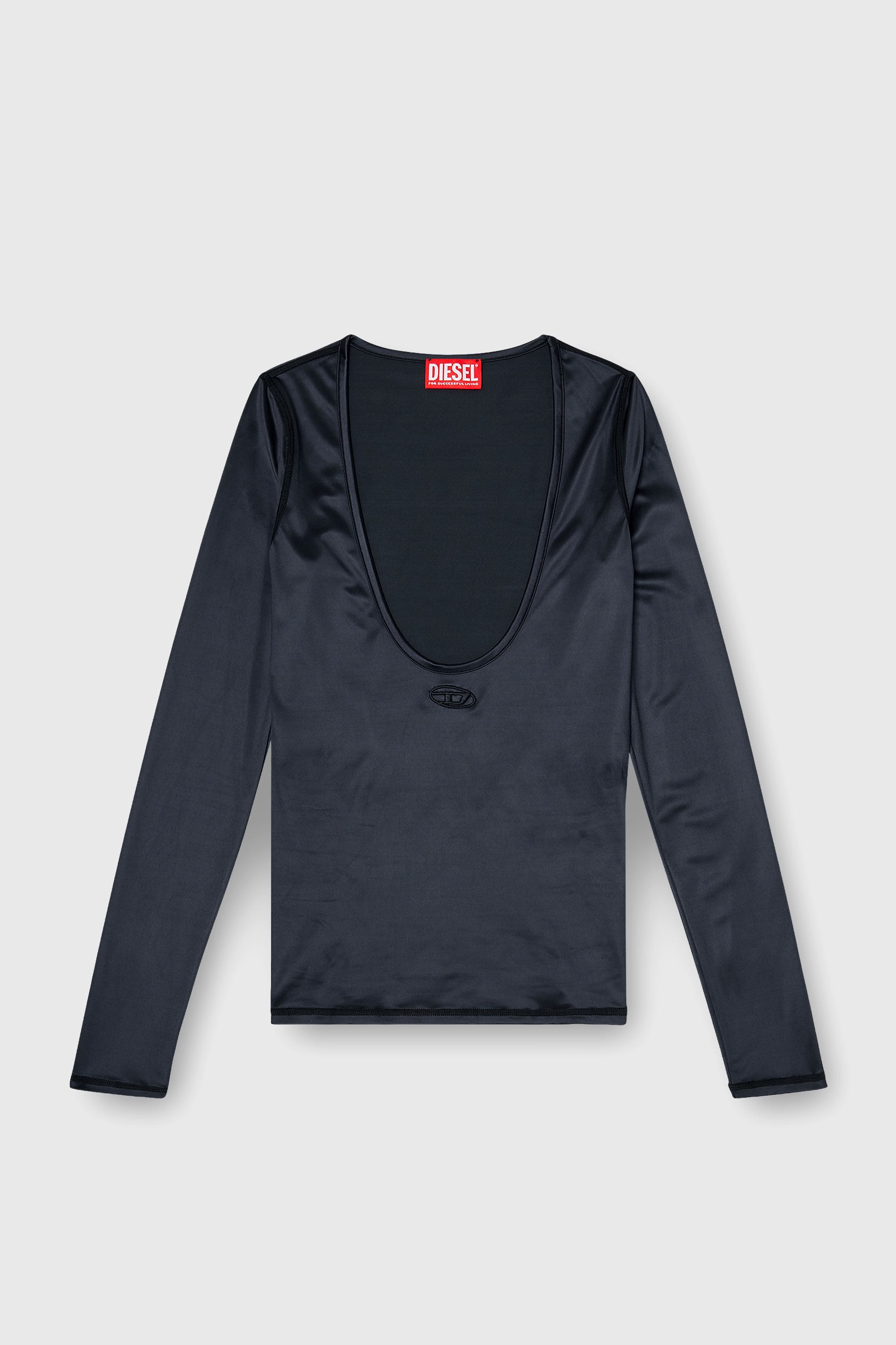 Diesel - T-ELPHIN-LS, Top slim in nylon con scollo rotondo e ricamo Logo Oval D Donna in Nero - 2