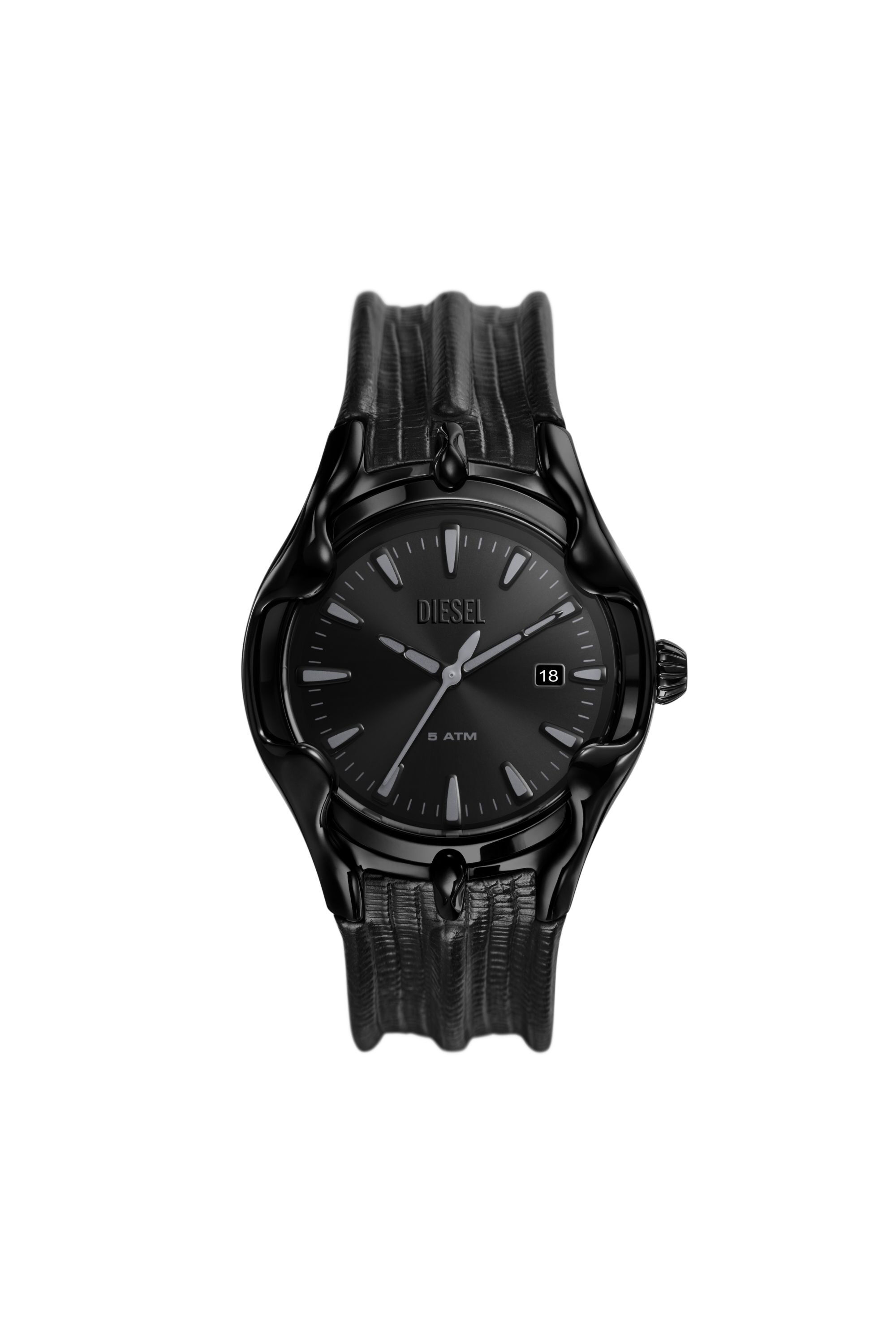 Orologio Vert con cinturino in pelle nera Uomo Nero Diesel