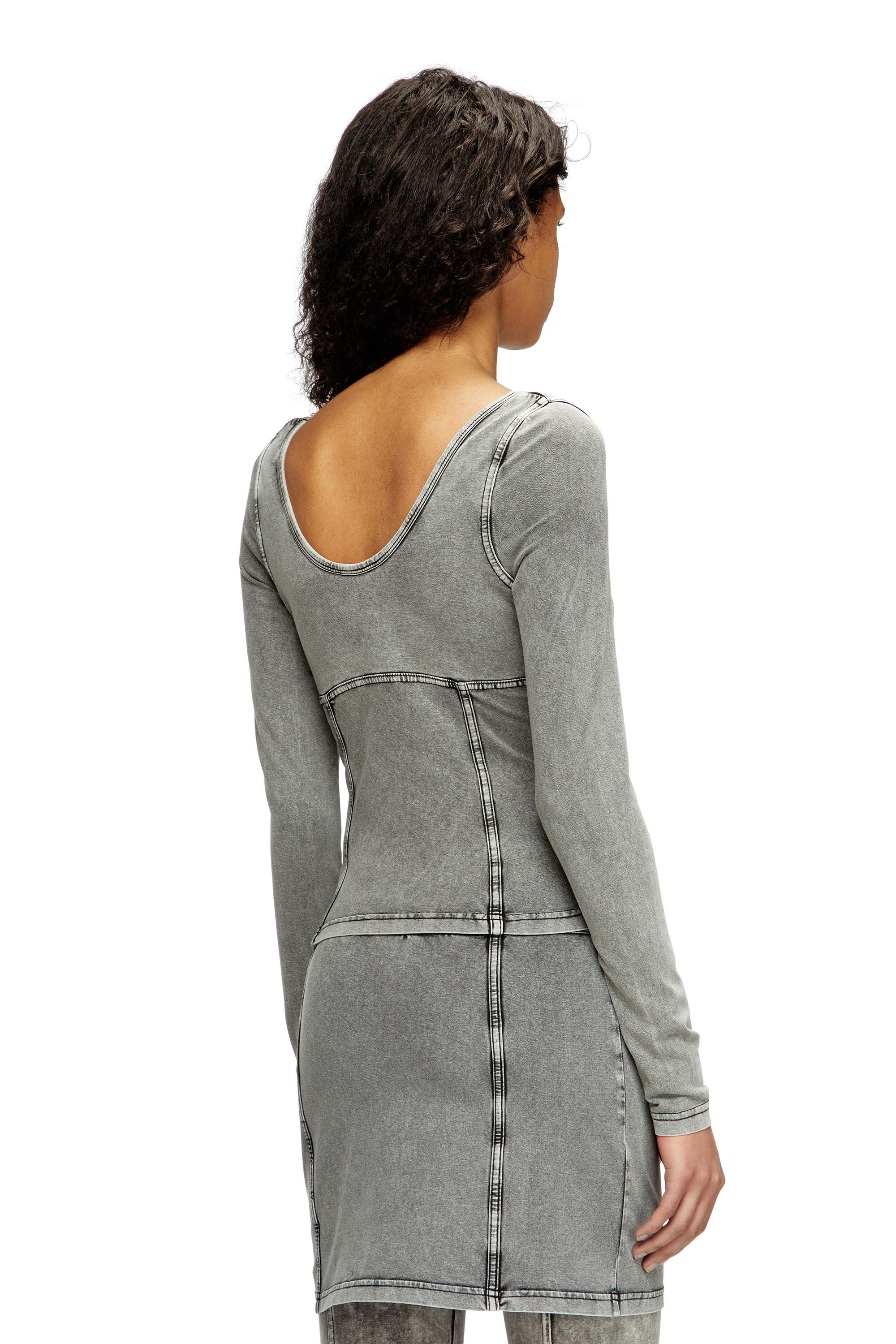 Diesel - T-ELIN, Maglia a maniche lunghe effetto denim Donna in Grigio - 4