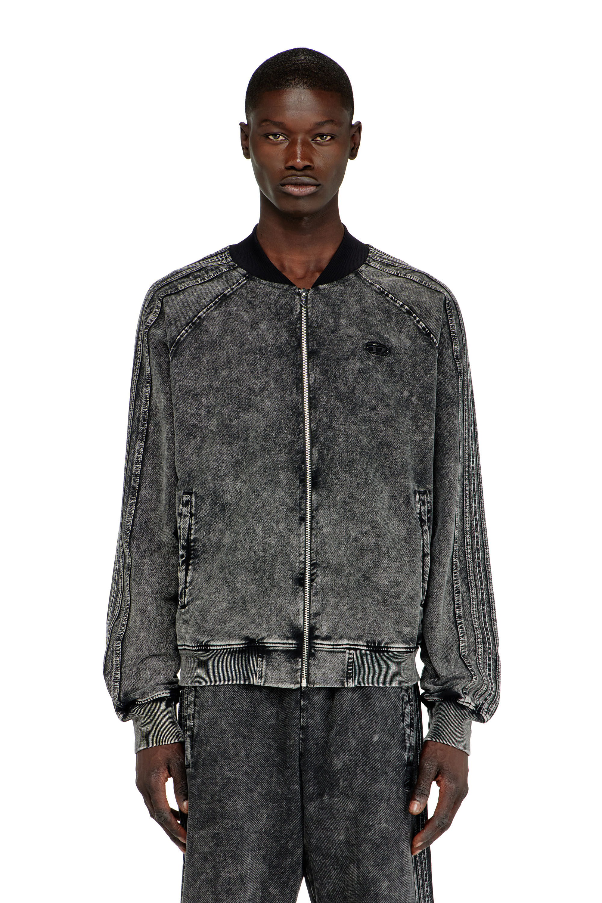 Diesel - S-ALT, Felpa con chiusura a zip e bande lungo le maniche Uomo in Nero - 2