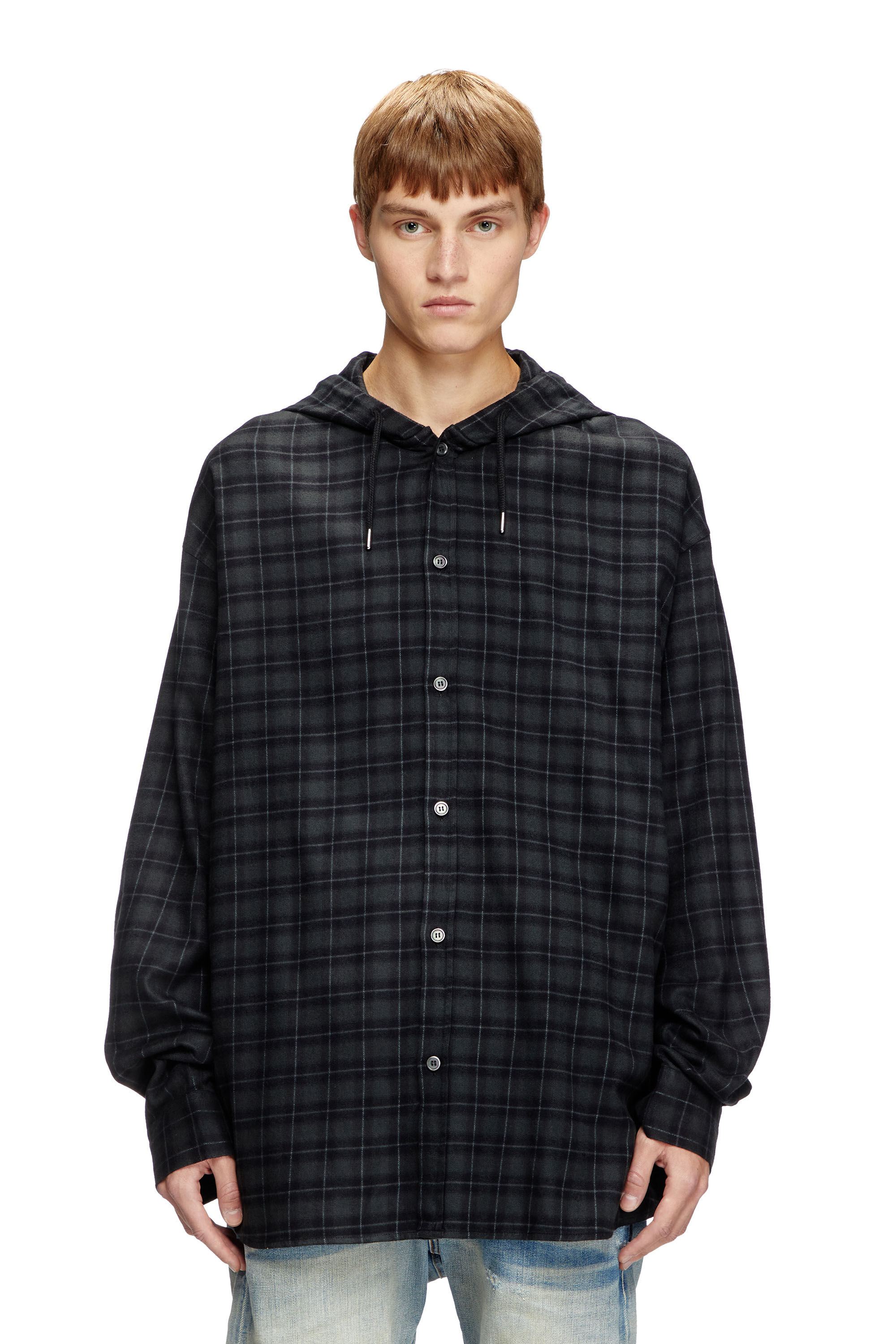 Diesel - S-DEWNY-HOOD-B, Camicia con cappuccio in flanella a quadri Uomo in Nero - 3
