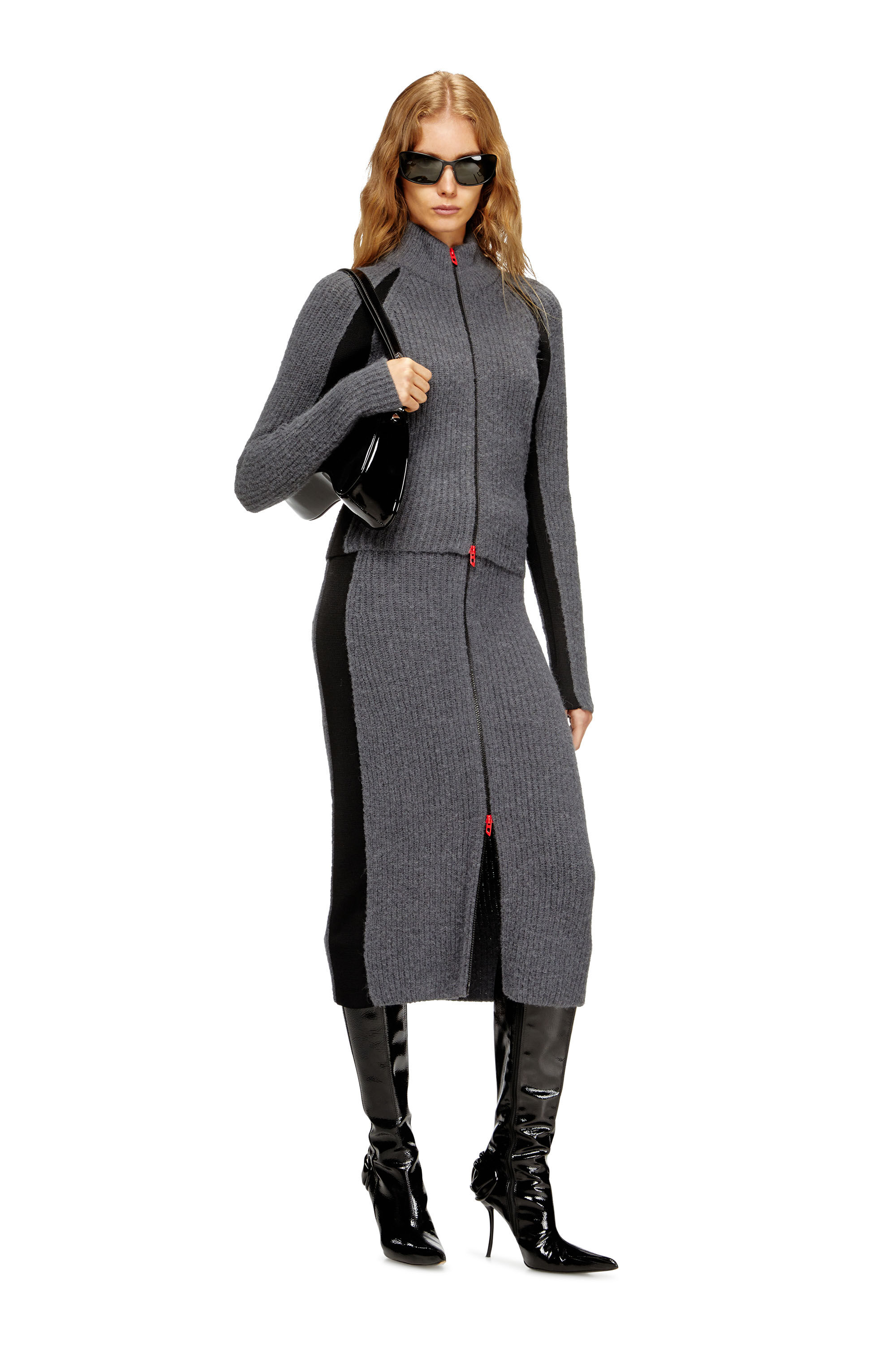 Diesel - M-LOUSI, Gonna midi in alpaca con zip frontale Donna in Grigio - 1