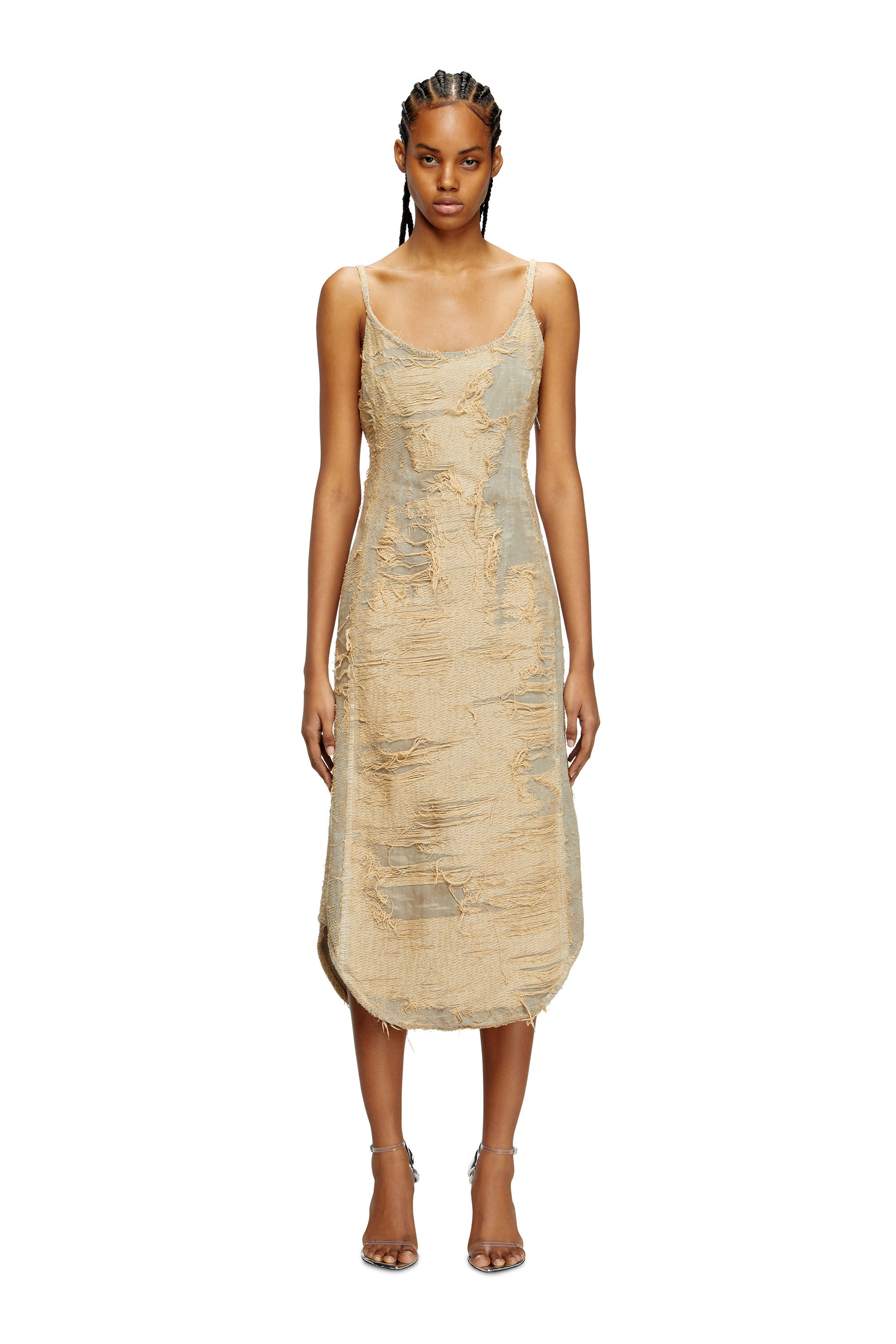 Diesel - DE-VERA-FSG, Abito sfilacciato in denim colorato Donna in Beige - 1