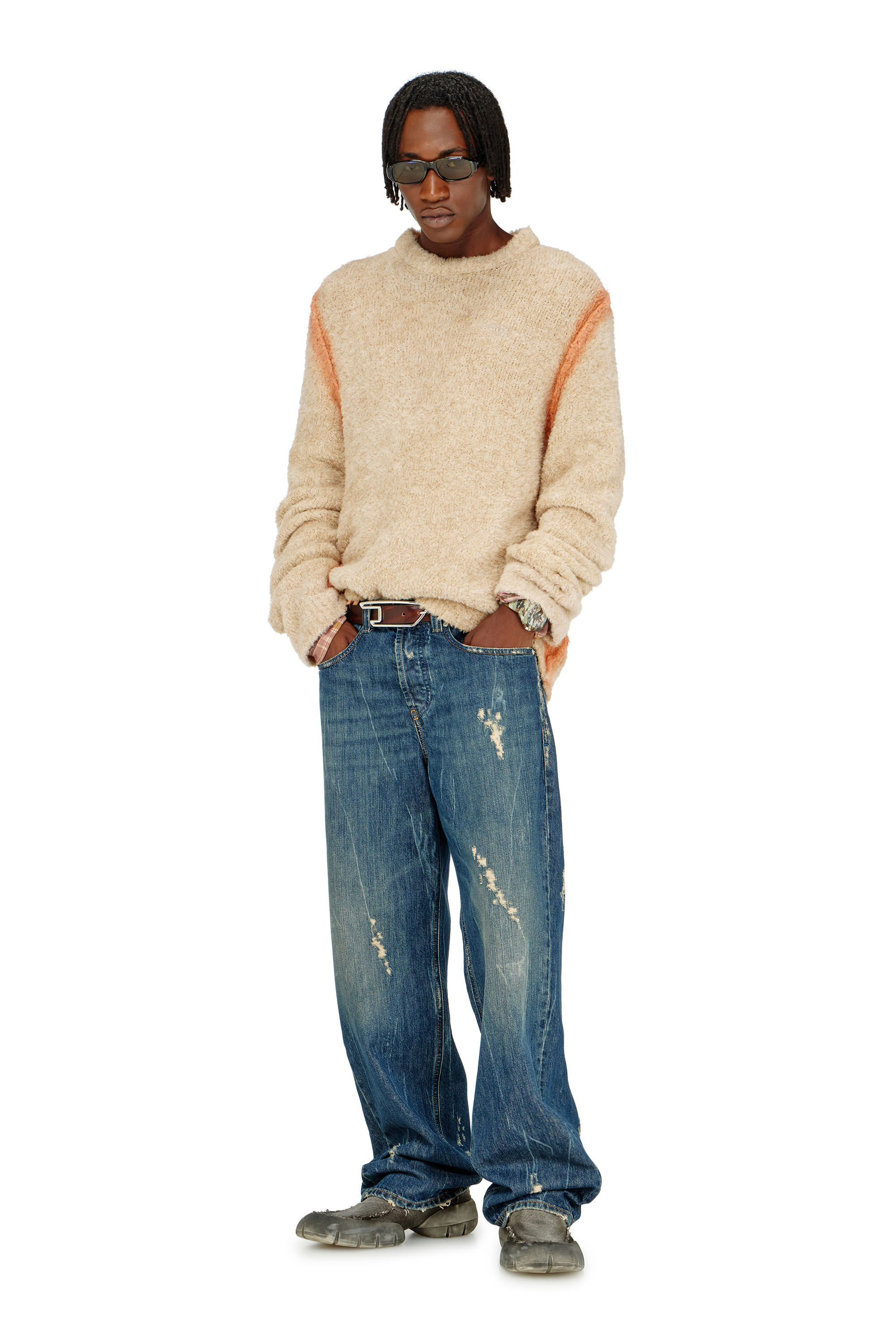 Diesel - K-RIMI, Maglione in misto alpaca con cuciture effetto spray Uomo in Marrone - 1