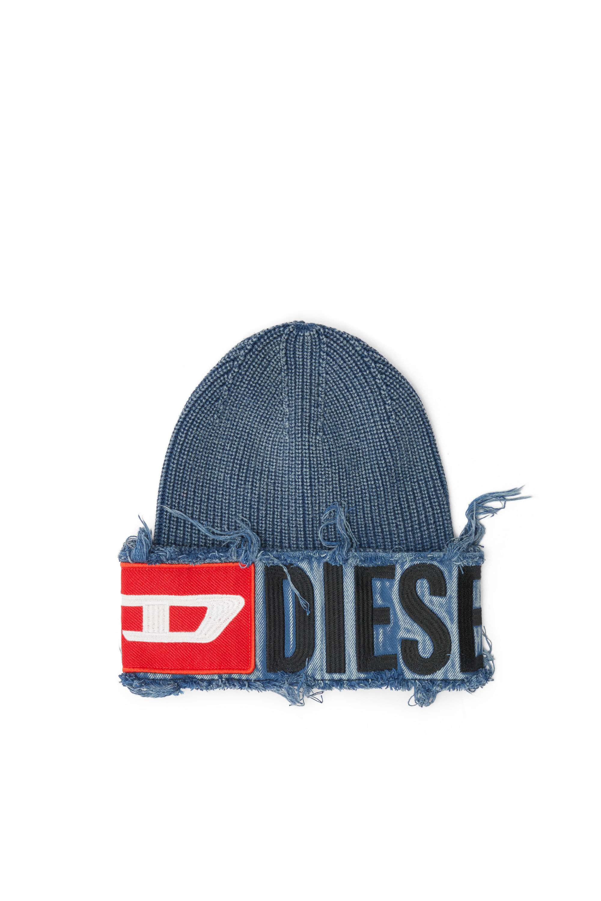 Diesel - K-FROK, Beanie effetto denim con patch Unisex in Blu - 1