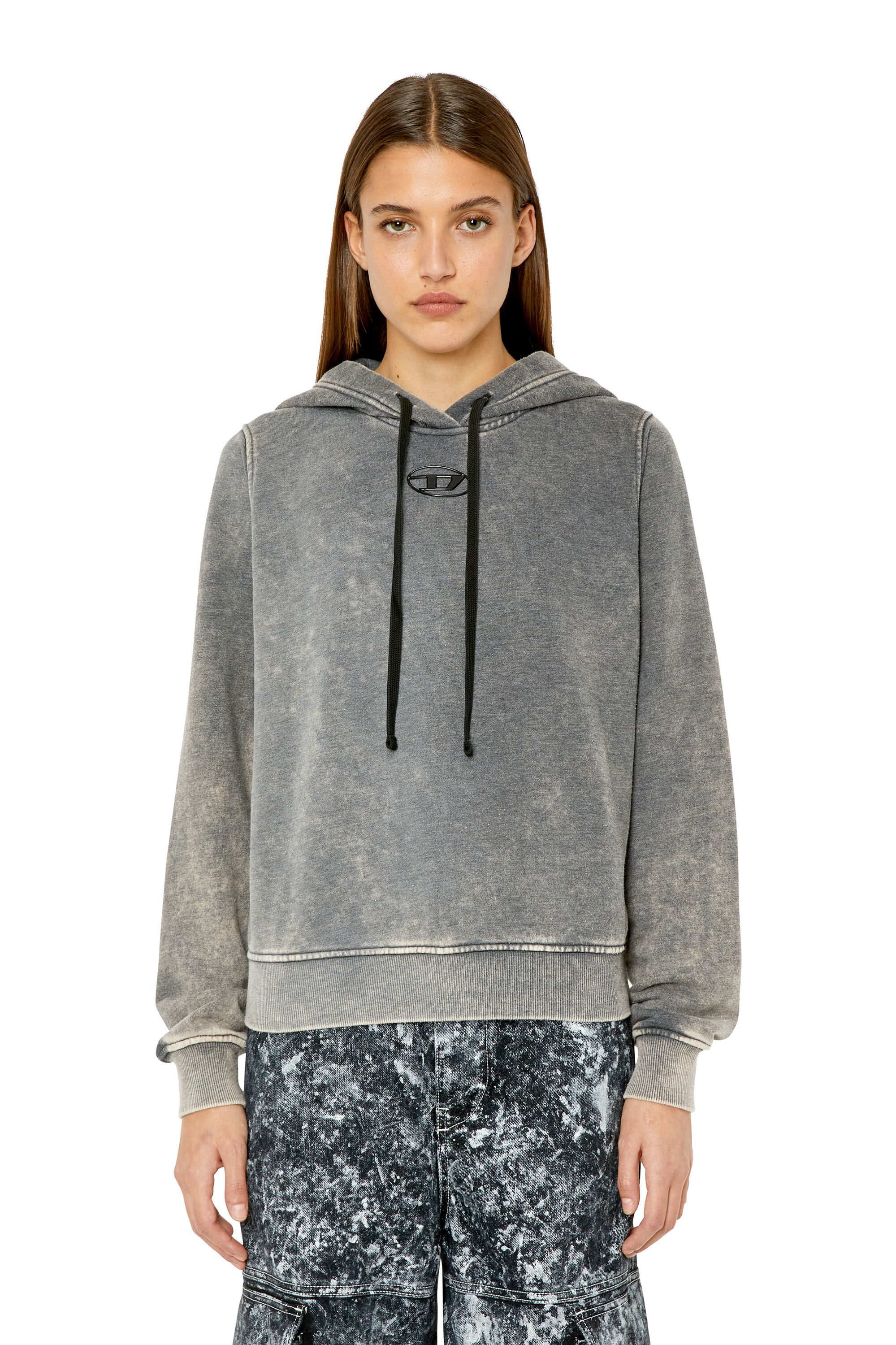 Diesel - F-REGGY-HOOD-G2, Felpa con cappuccio e logo stampato a iniezione Donna in Grigio - 3
