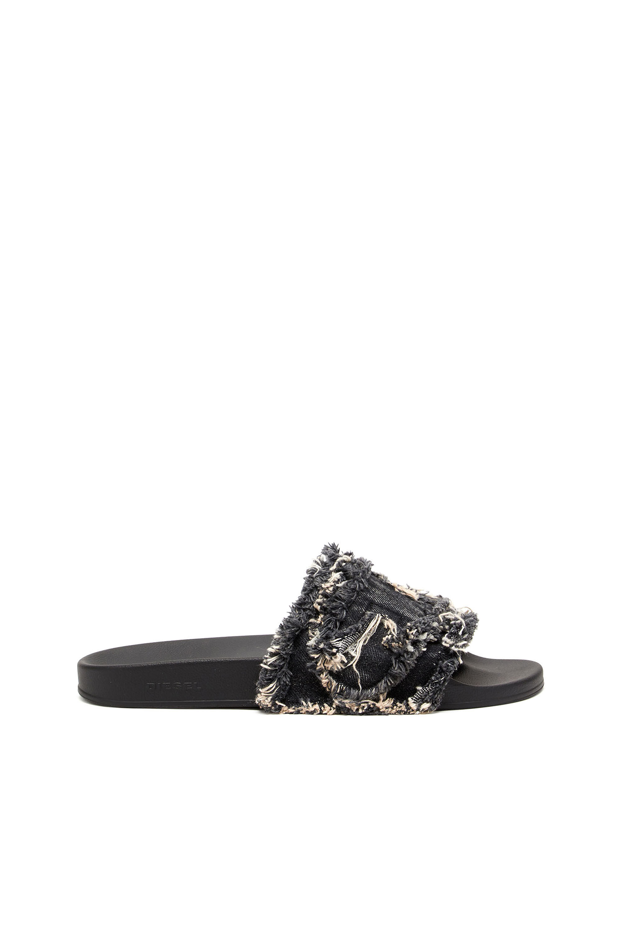 Sa Slide D Slide in denim sfrangiato Donna Nero Diesel