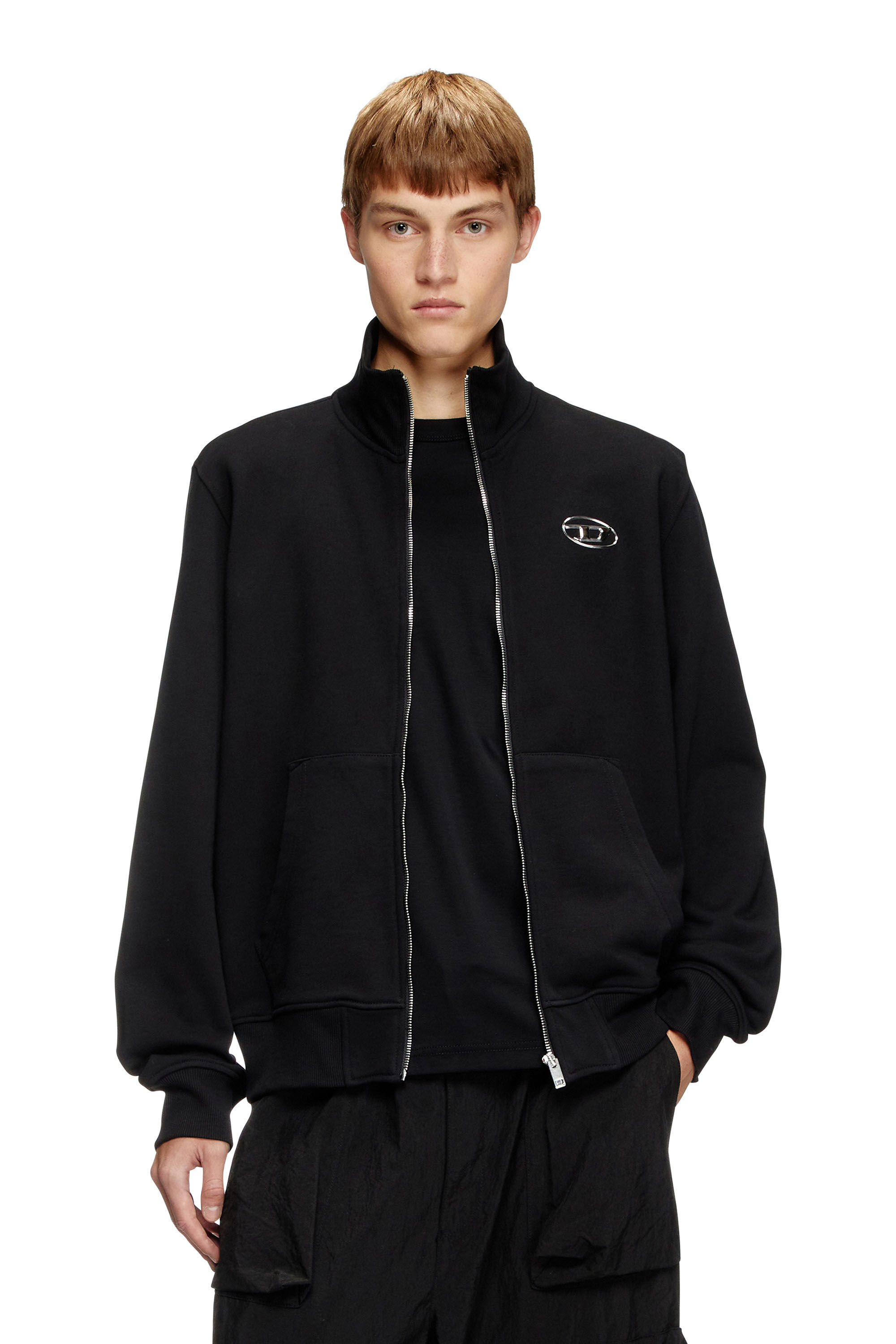 Diesel - S-GINNI-ZIP-OD, Felpa con zip e logo metallizzato Uomo in Nero - 3