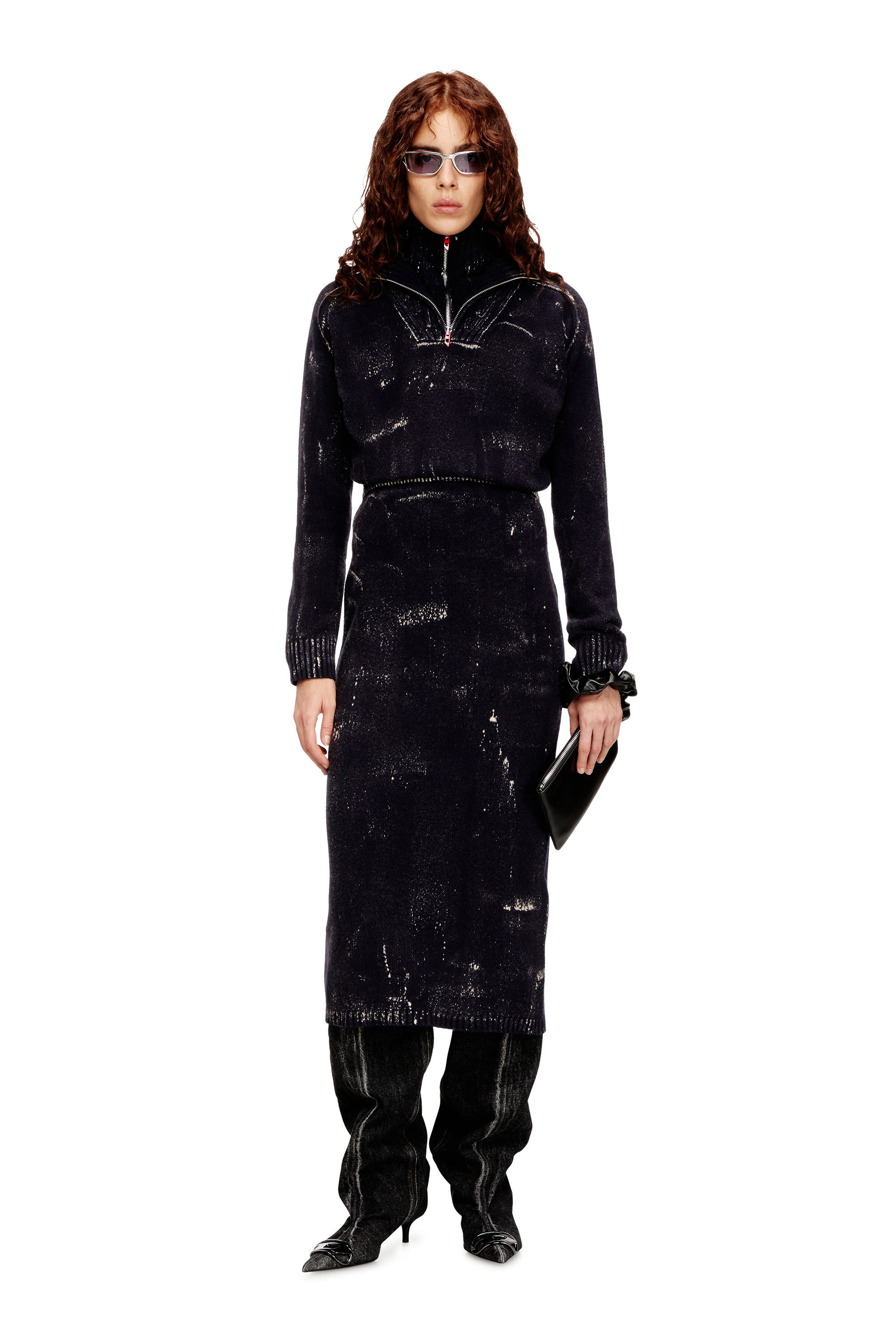 Diesel - M-MARCELLE, Abito midi in maglia di misto lana Donna in Nero - 1