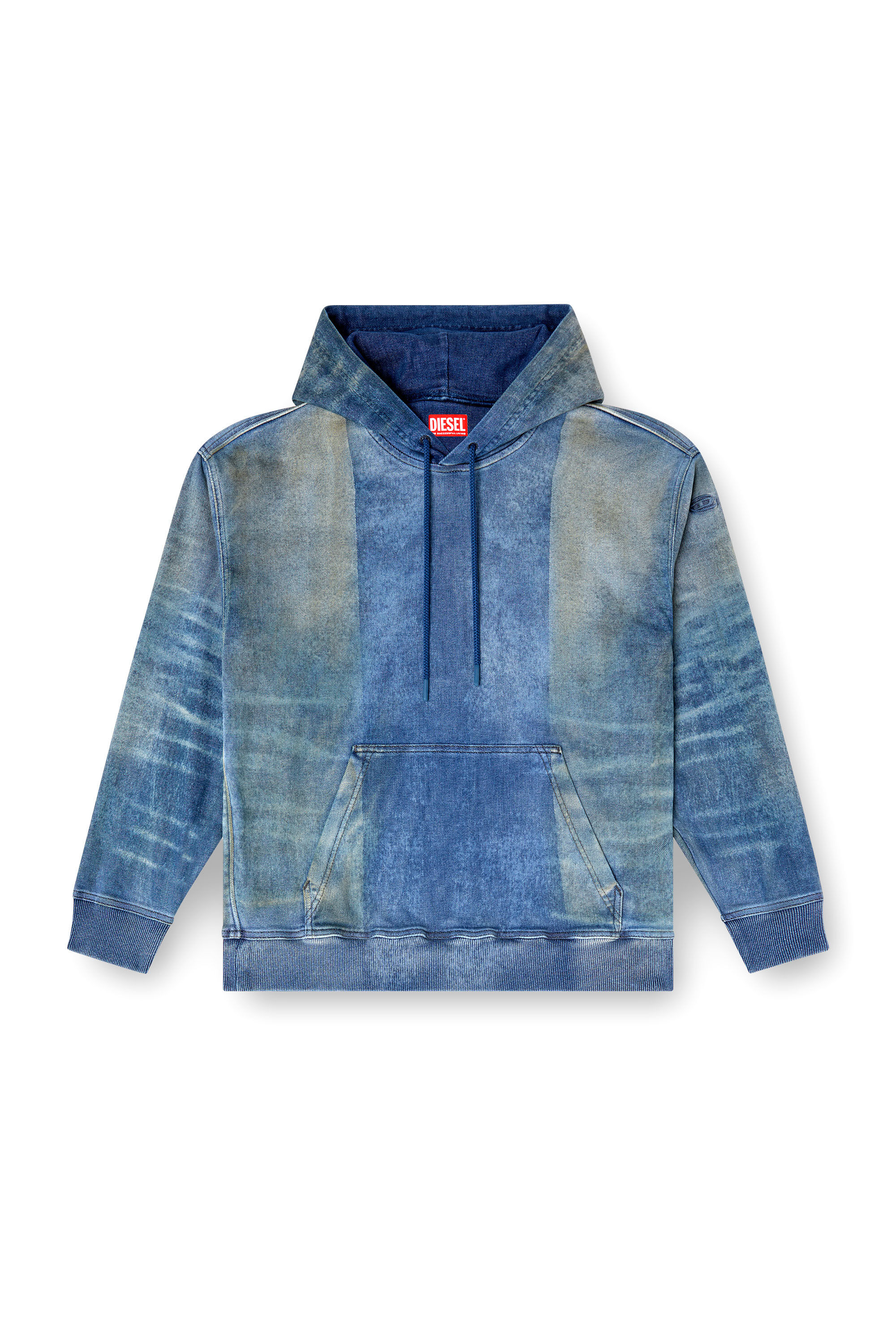 Diesel - D-UM-RIB-FSF TRACK, Hoodie in Track Denim con motivo solarizzato Unisex in Blu - 2