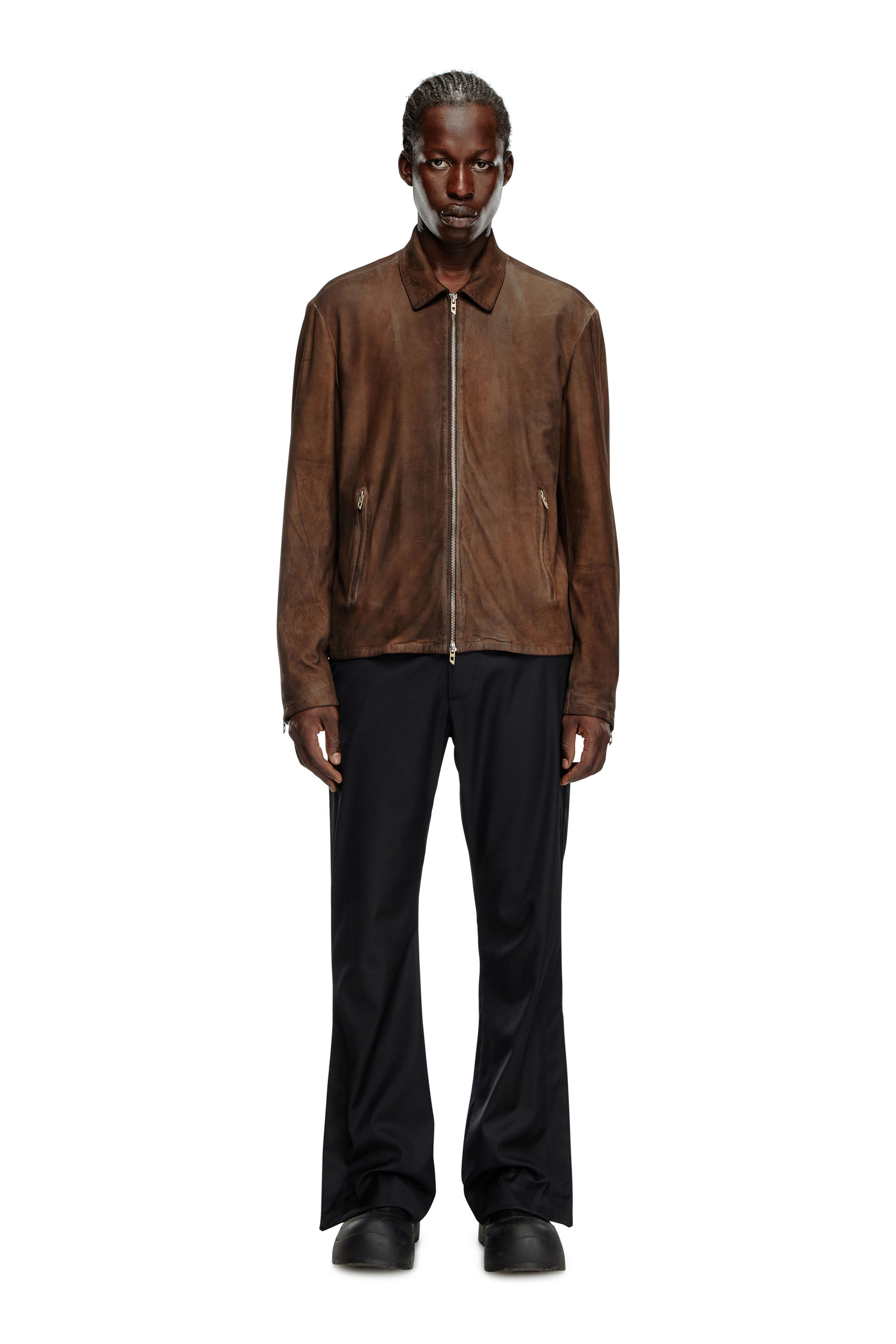 Blouson in pelle trattata Uomo Marrone Diesel