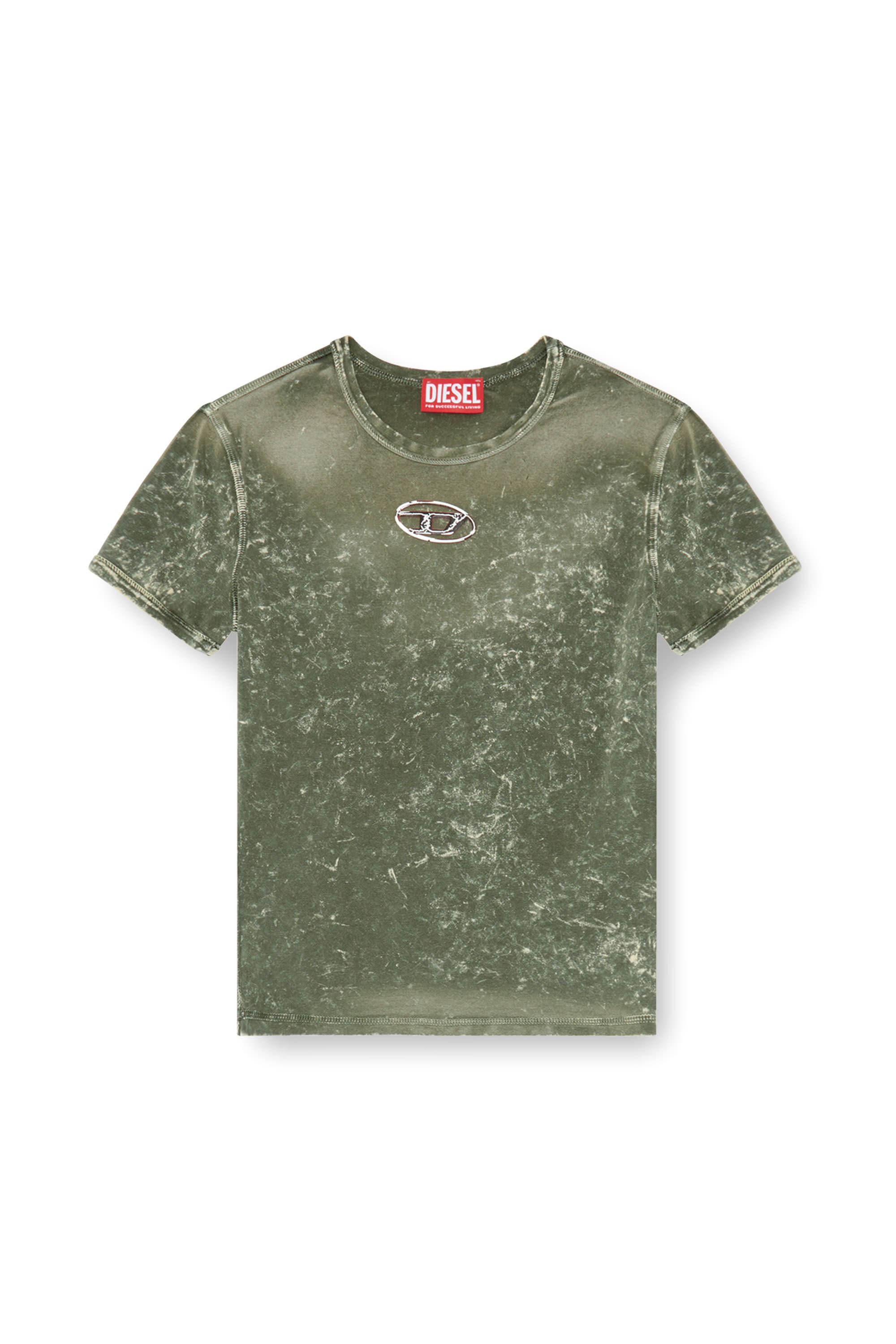 Diesel - T-UNCUTIES-P1, Donna T-shirt marmorizzata in jersey stretch in Verde - Image 2