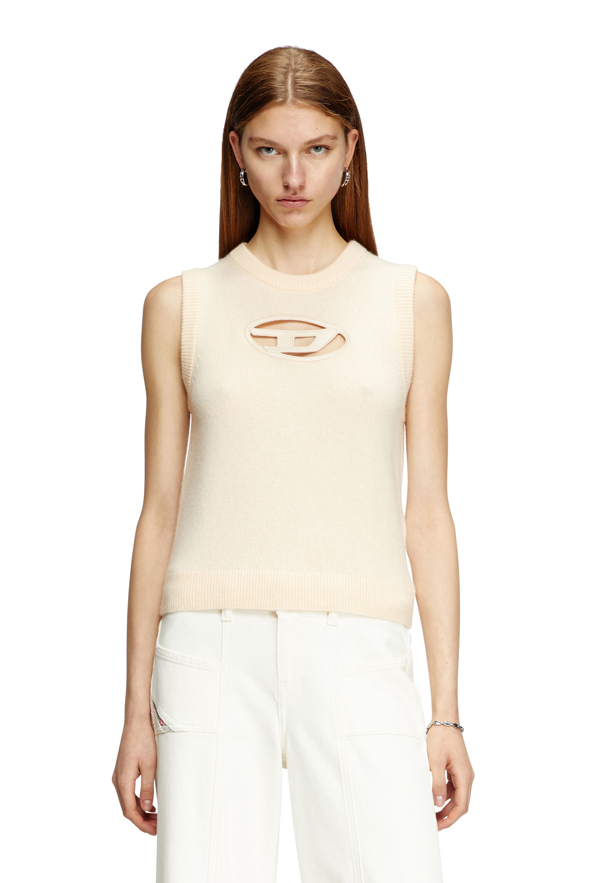 Diesel - M-ARGARIN-SL, Tank top in maglia misto cashmere Donna in Beige - 3