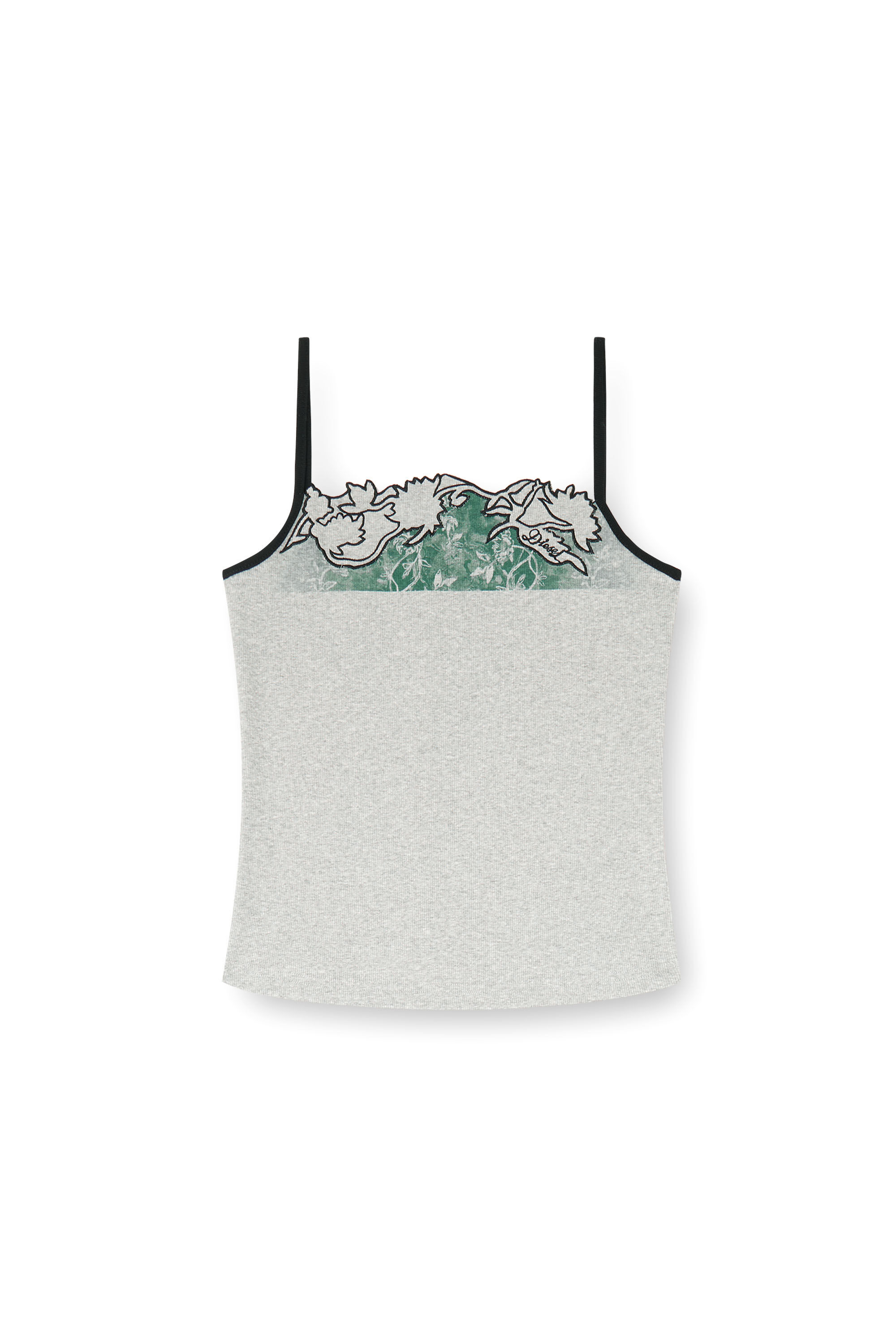 Diesel - T-EDNA, Canotta a costine con ricamo floreale a contorno Donna in Grigio - 2