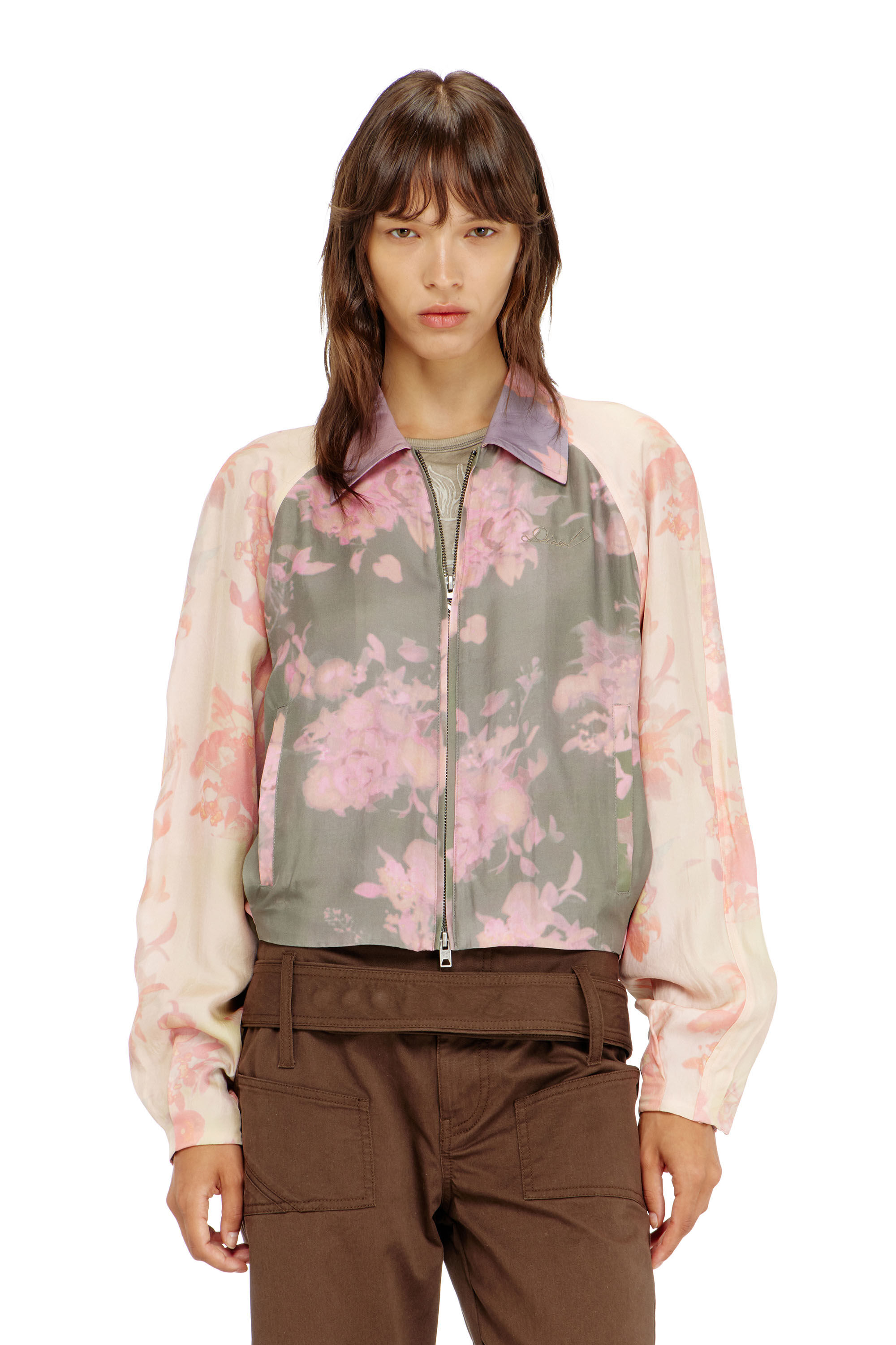 Diesel - G-ALENA, Giacca bomber floreale in acetato stropicciato Donna in Multicolor - 3