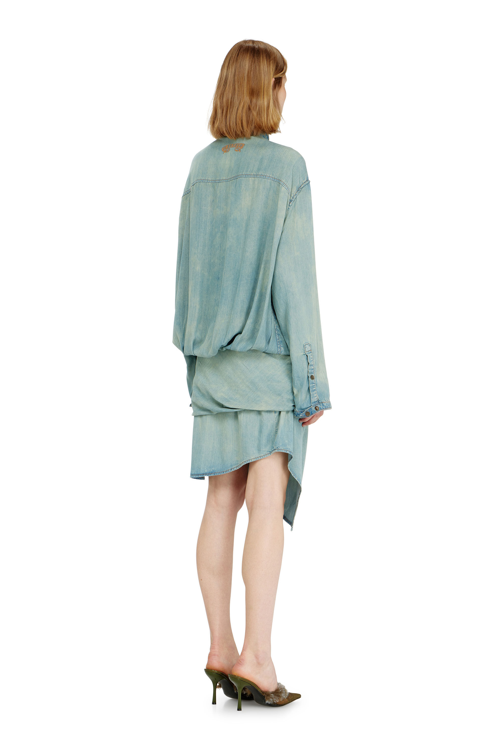 Diesel - DE-TILORA-S, Camicia abito in denim oversize drappeggiata Donna in ToBeDefined - 4