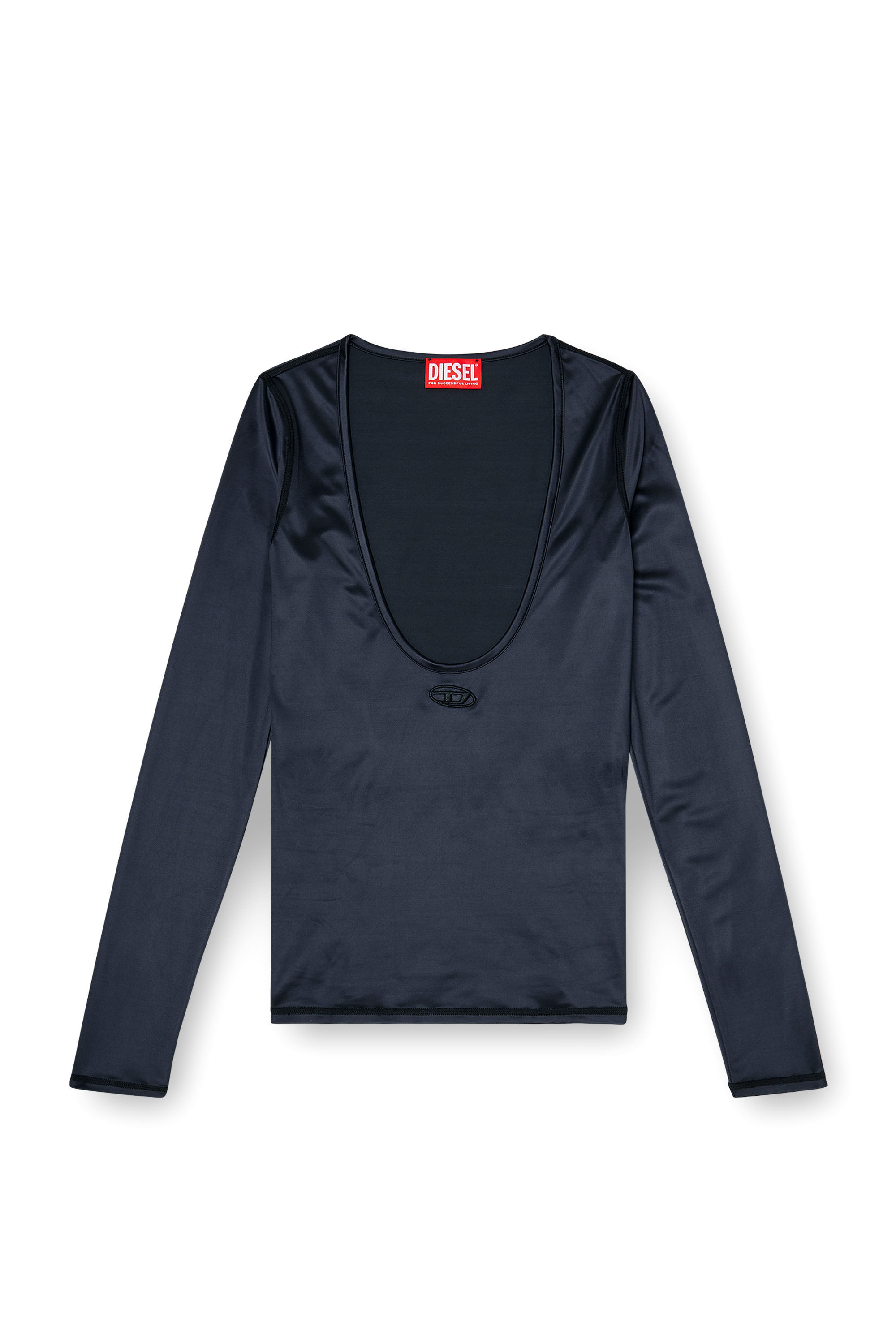 Diesel - T-ELPHIN-LS, Top slim in nylon con scollo rotondo e ricamo Logo Oval D Donna in Nero - 2