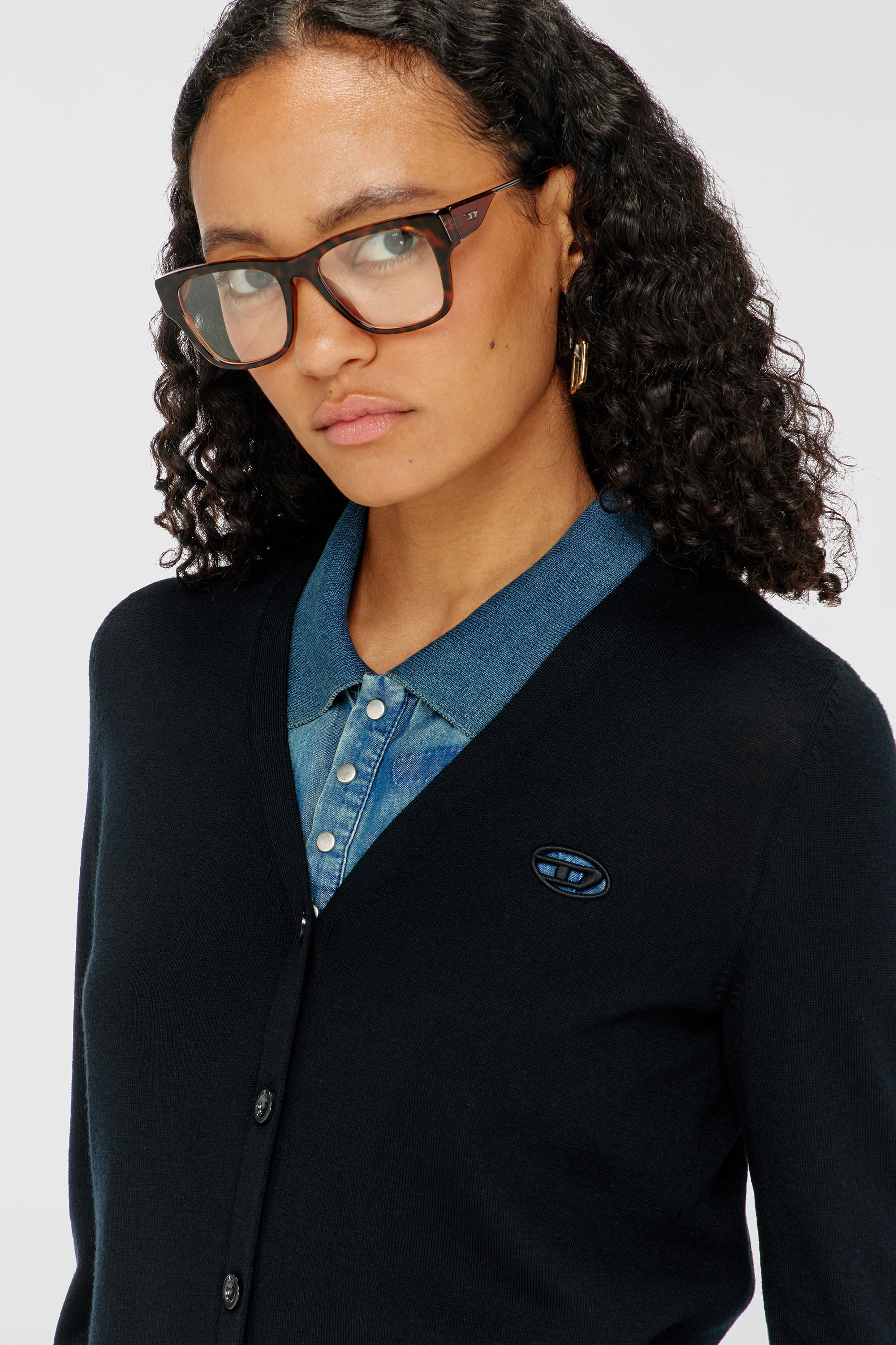 Diesel - M-ALIMA, Cardigan in lana con logo cut-out Donna in Nero - 5