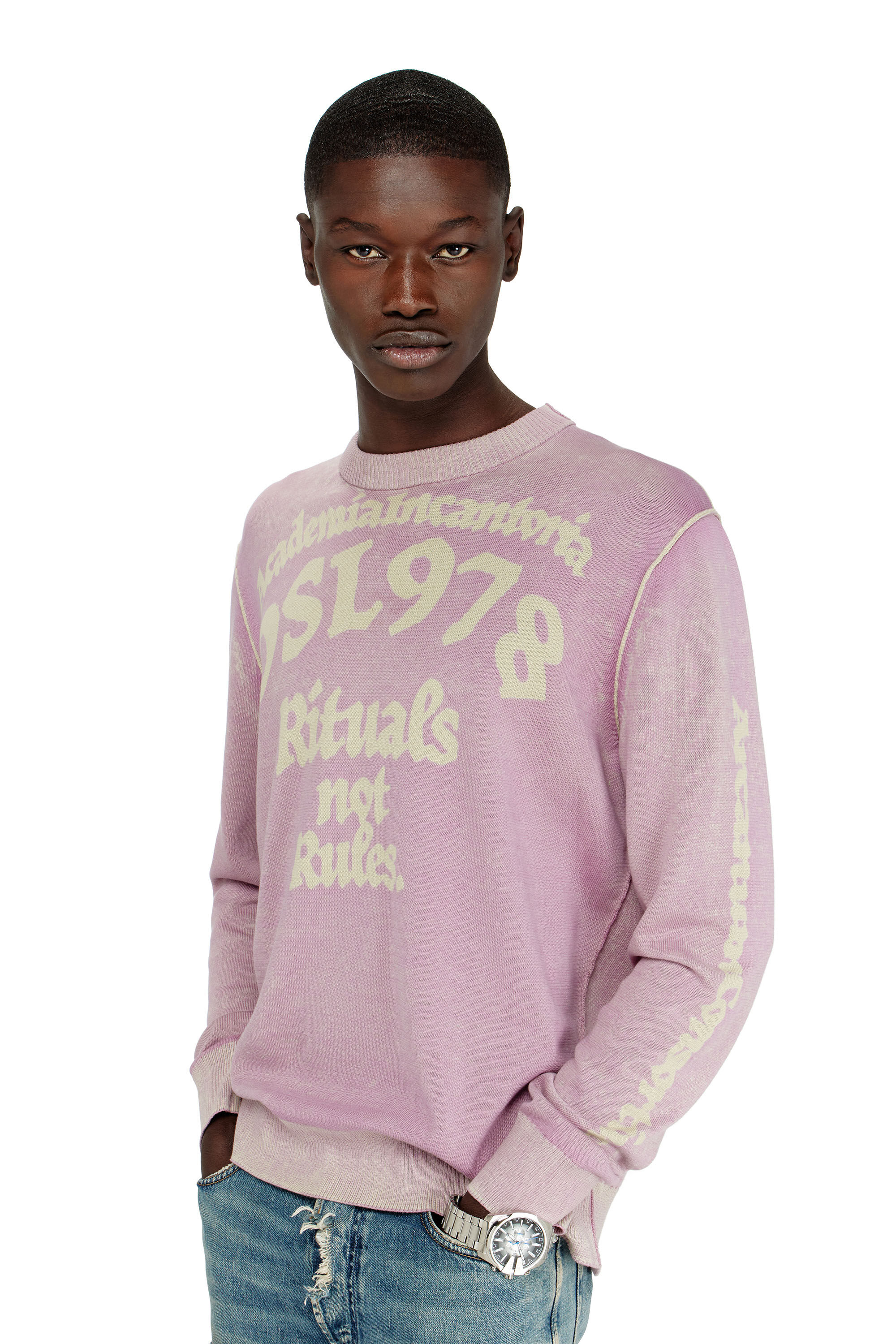 Diesel - K-LAUTI, Maglia in cotone lavorato con slogan Uomo in Viola - 5