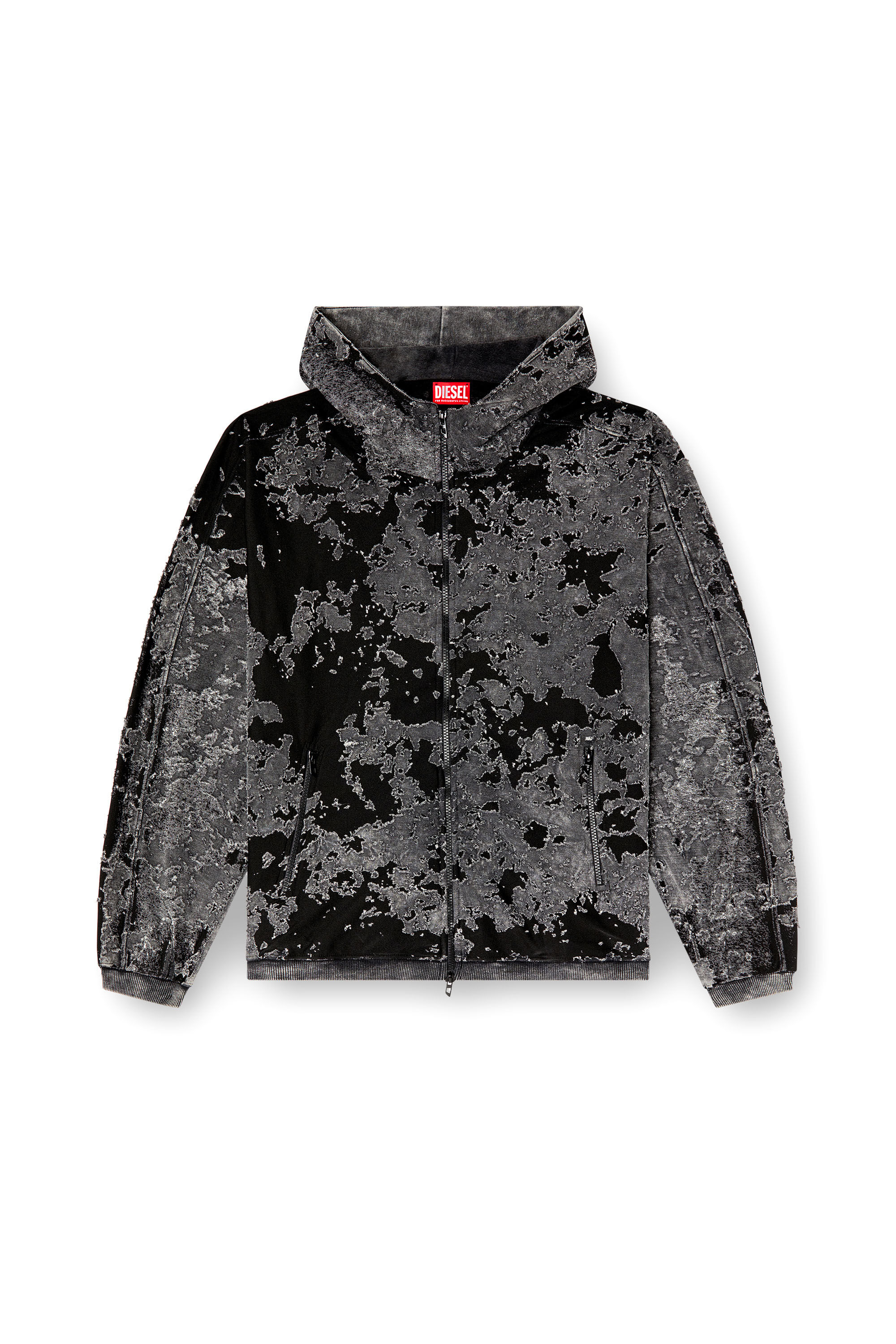 Diesel - S-IRTA, Hoodie con burnout camouflage Uomo in Nero - 2