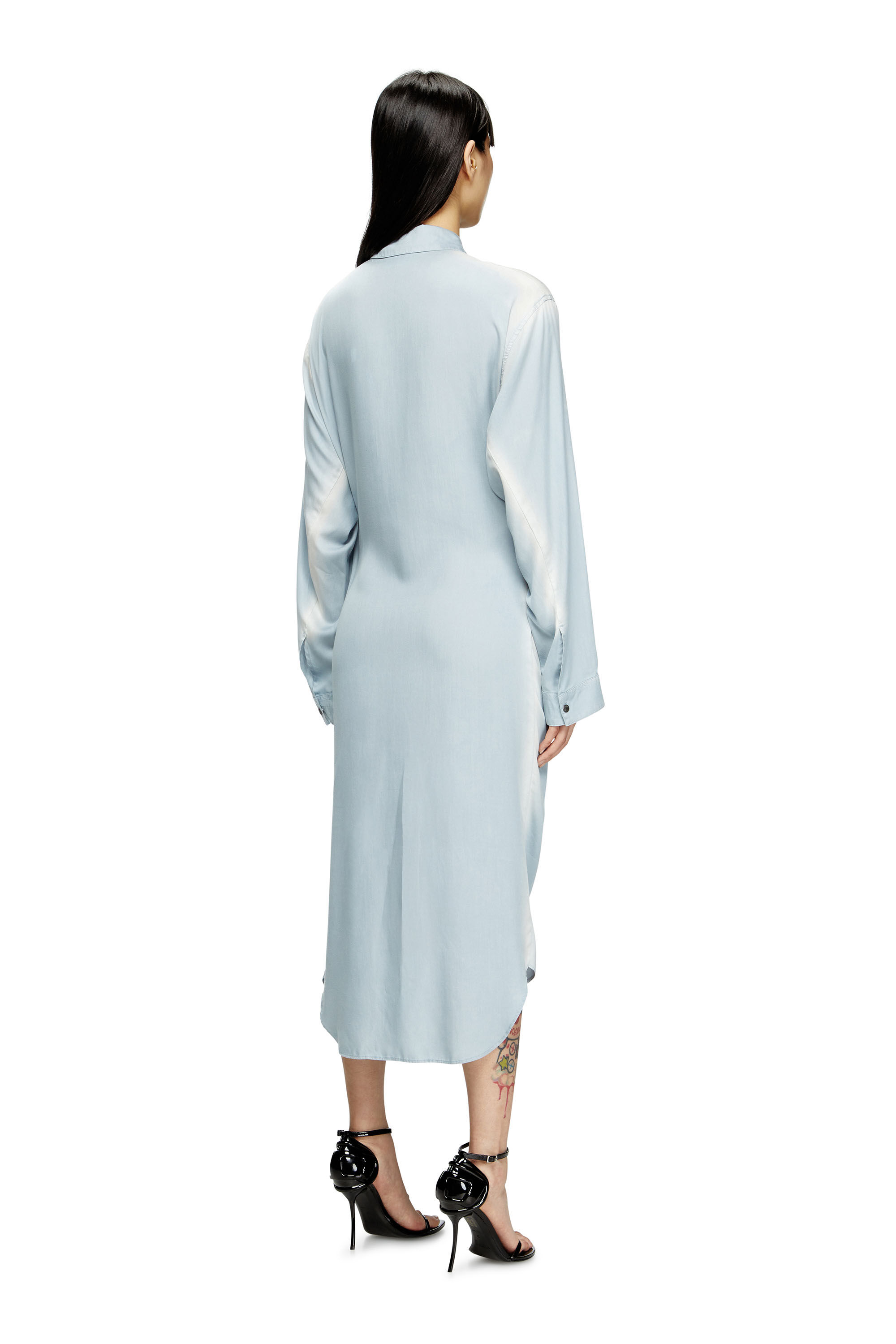 Diesel - D-ILETTA-R1, Shirt dress a portafoglio in twill trattato Donna in Blu - 3