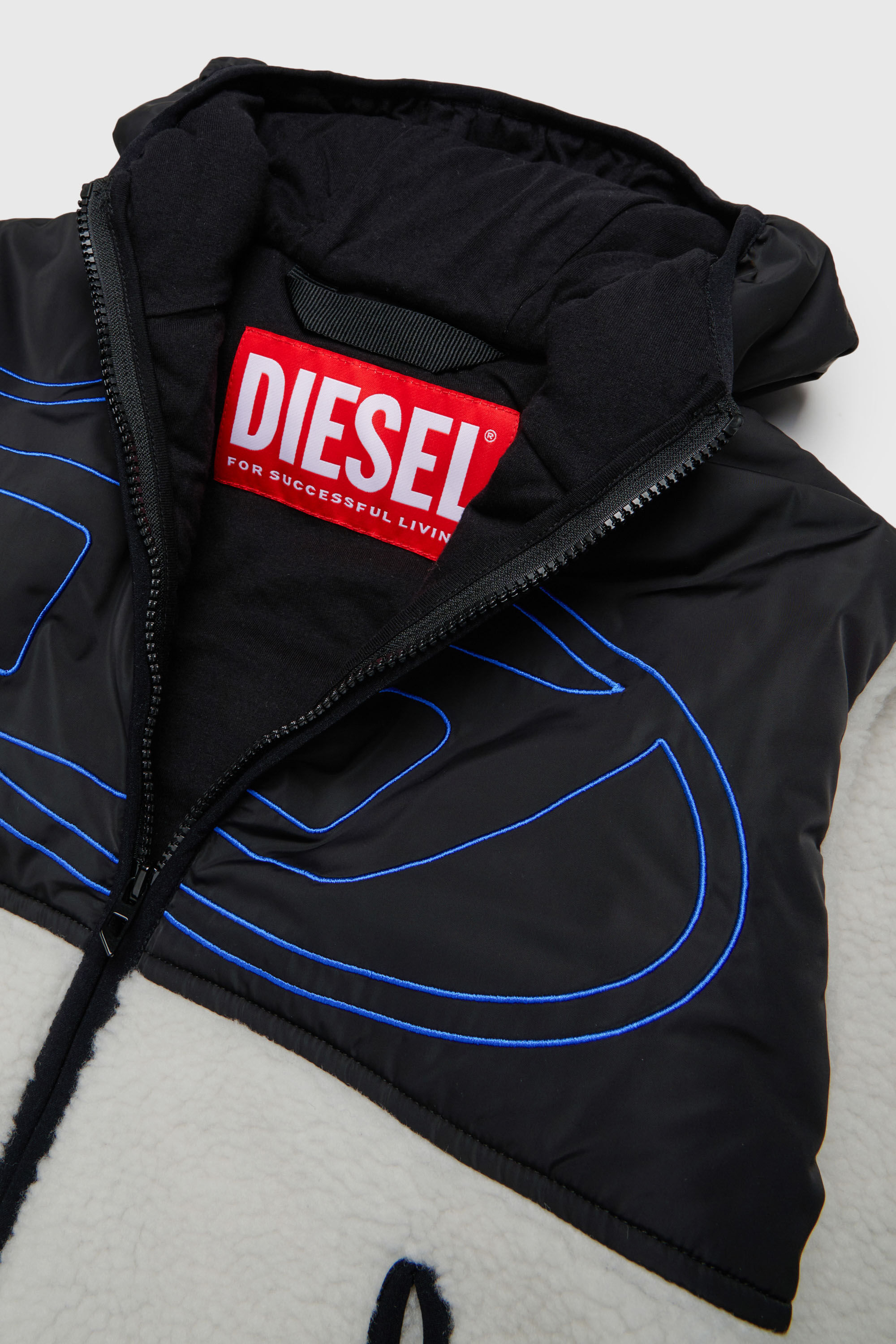 Diesel - JSHEAR, Giacca con cappuccio in nylon e teddy fleece Uomo in Bianco - 3