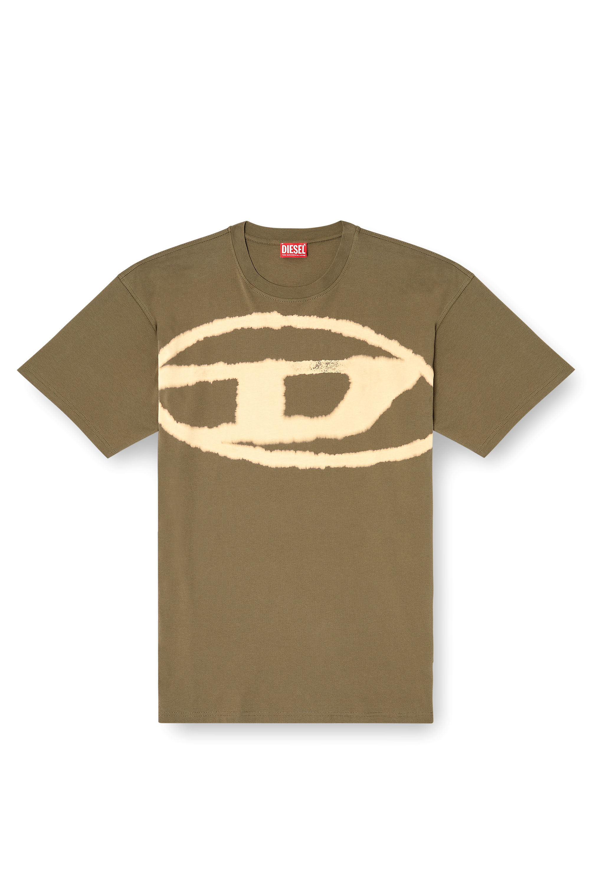 Diesel - T-BOXT-BLEACH, T-shirt con logo Oval D effetto bleach Uomo in Verde - 2
