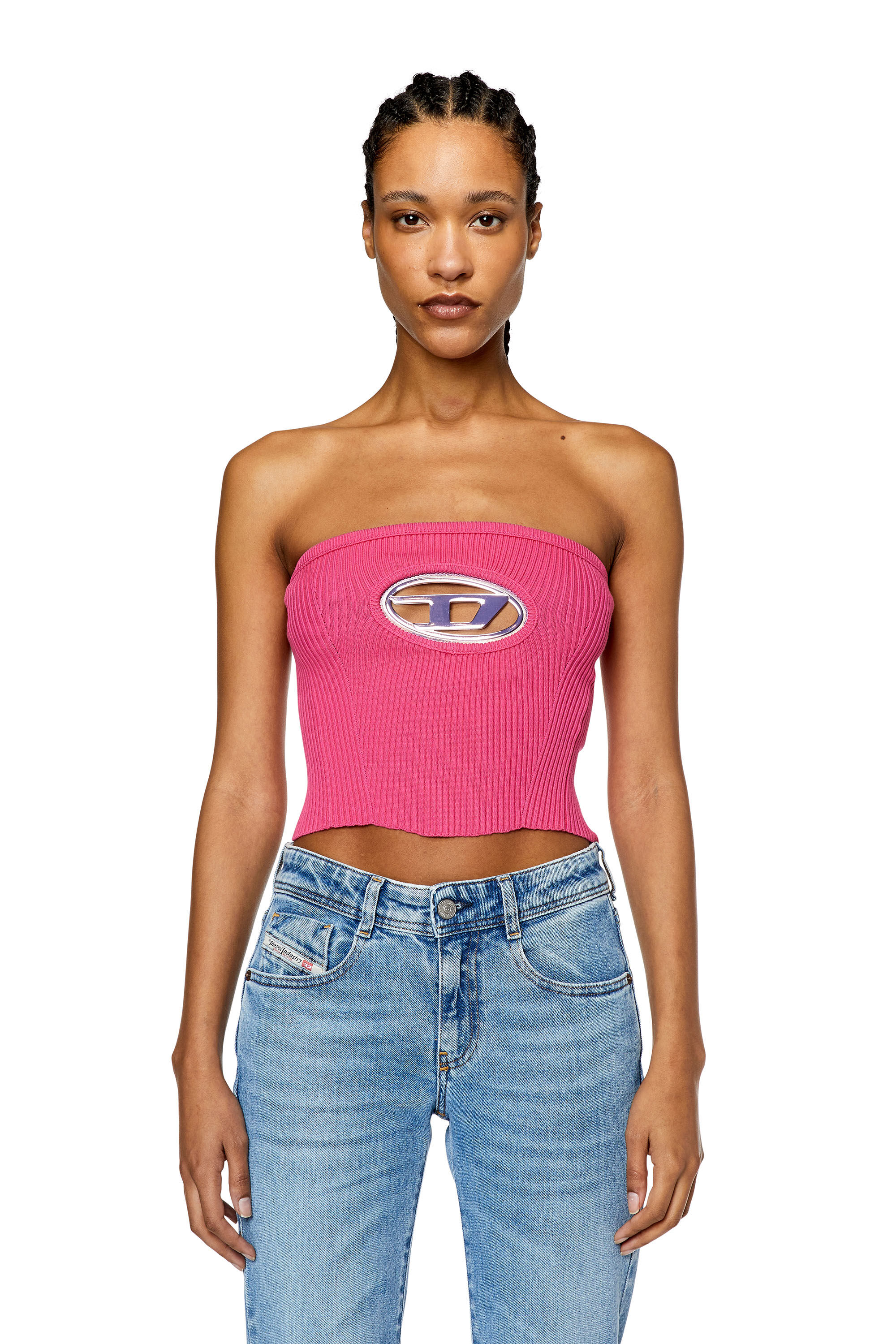 トップス DIESEL M-CLARKSVILLE-A Women's Bandeau top with oval D plaque | Pink | Diesel