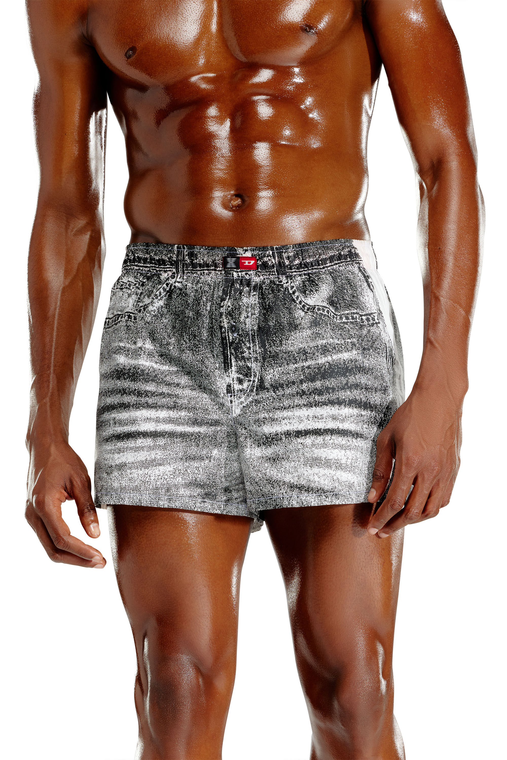 Diesel - TROMPE-BOXERS, Boxer in popeline di cotone stampa denim Uomo in Grigio - 3