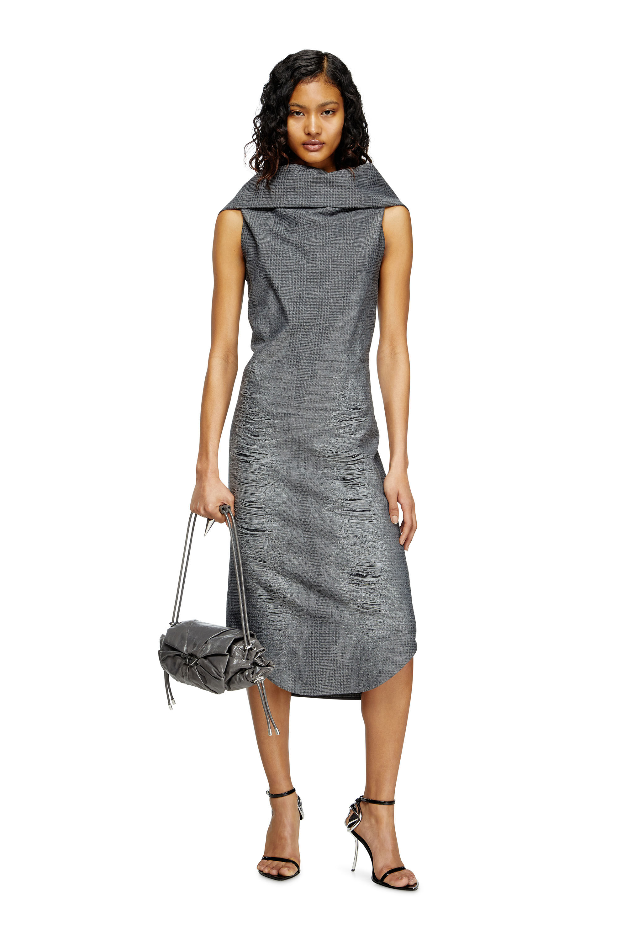 Diesel - D-MAUVE, Abito midi distressed con motivo Principe di Galles Donna in Grigio - 3