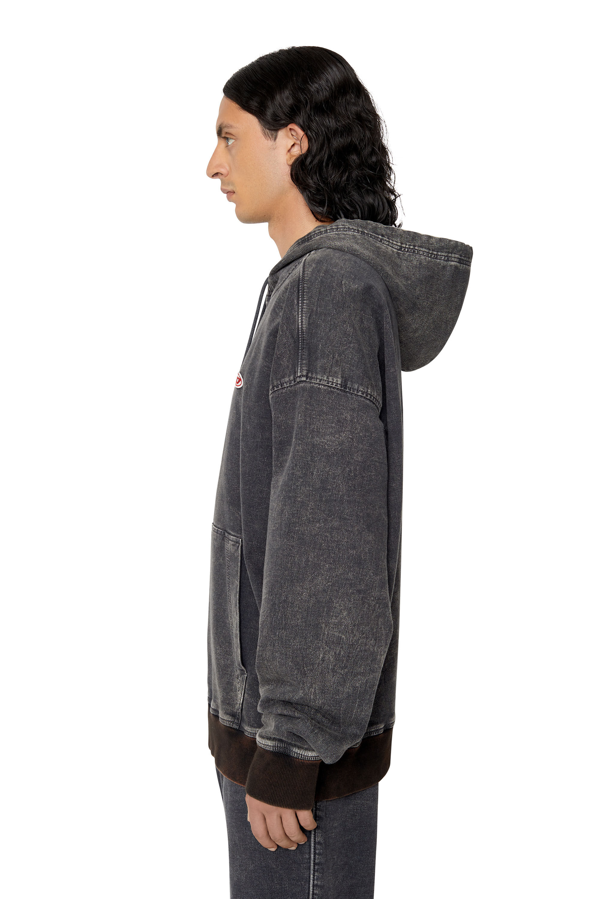 Diesel - D-UM-RIB TRACK DENIM HOODIE, Nero/Grigio scuro - Image 5