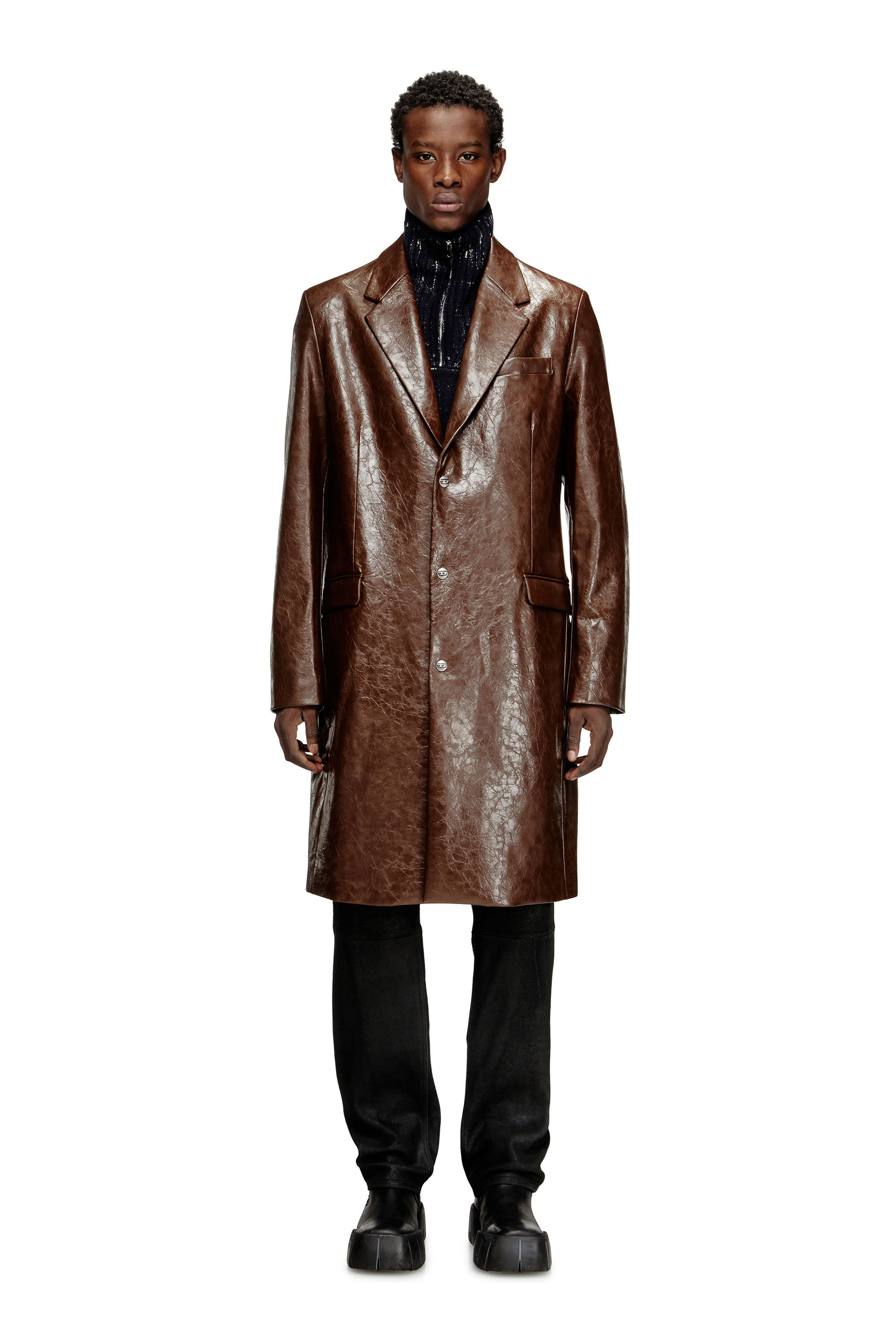 Diesel - J-CREED-COAT, Cappotto in tessuto tattile coated Uomo in Marrone - 3