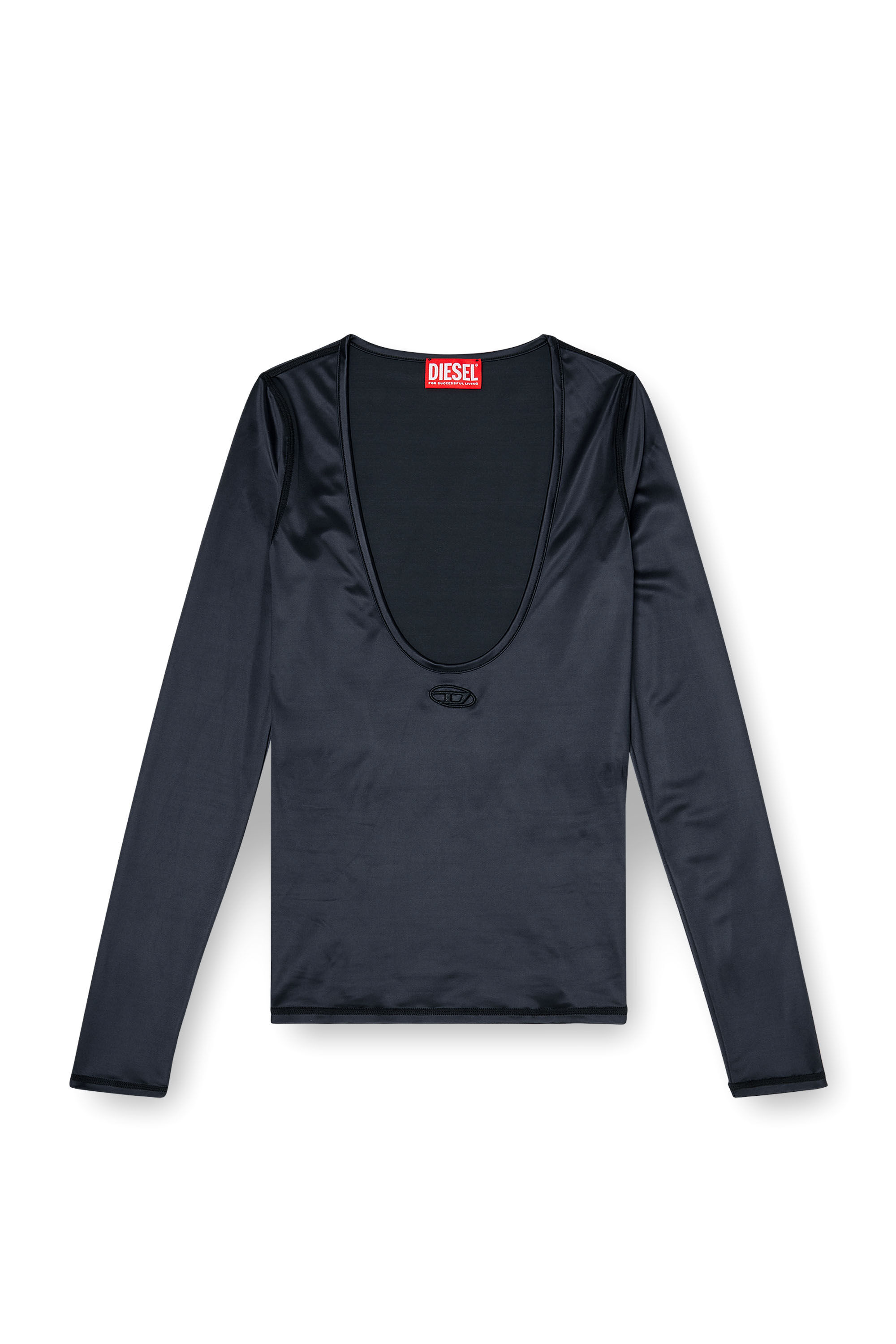 Diesel - T-ELPHIN-LS, Top slim in nylon con scollo rotondo e ricamo Logo Oval D Donna in Nero - 2