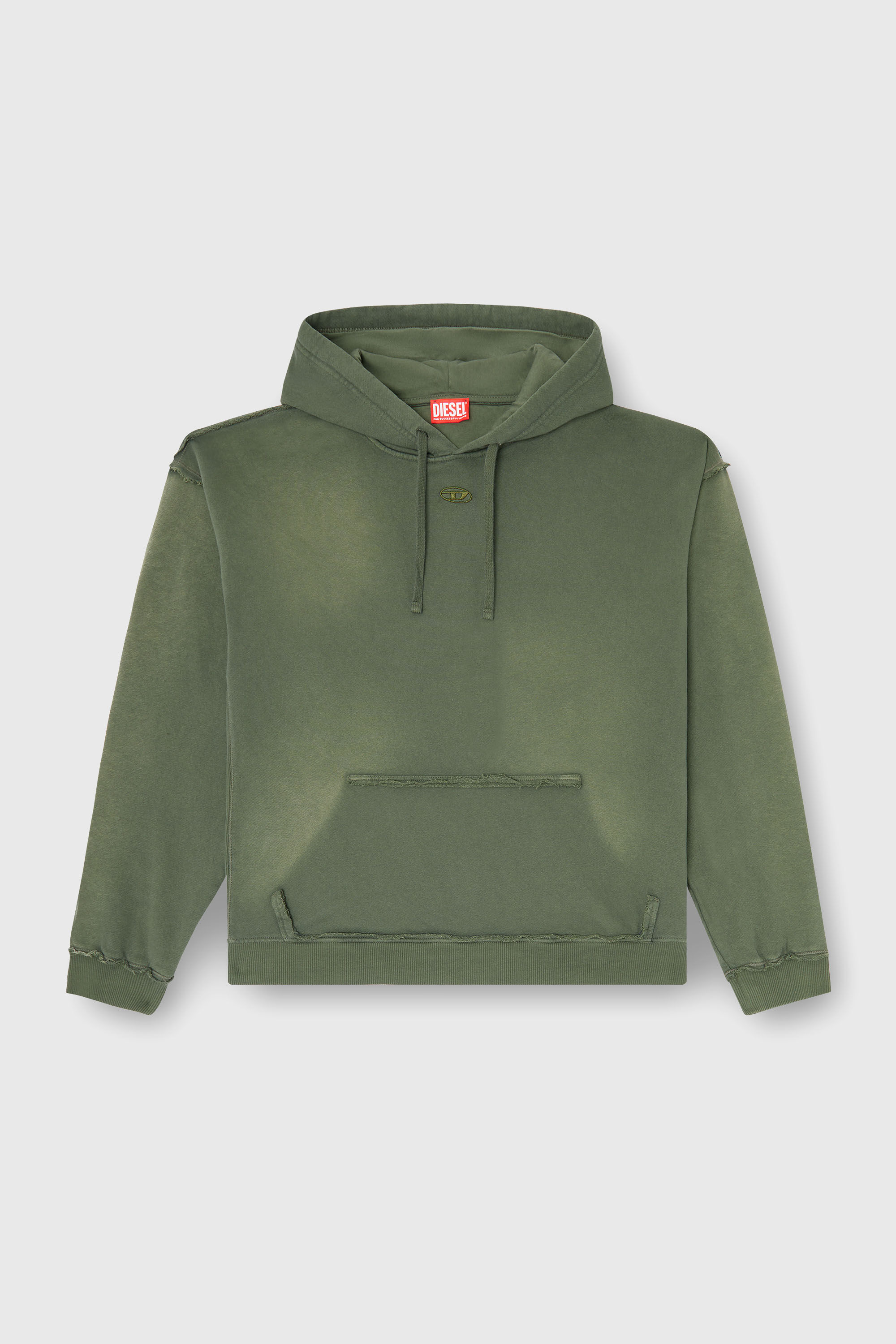 Diesel - S-POCK-HOOD, Hoodie in cotone faded con dettagli sfrangiati Uomo in Verde - 2