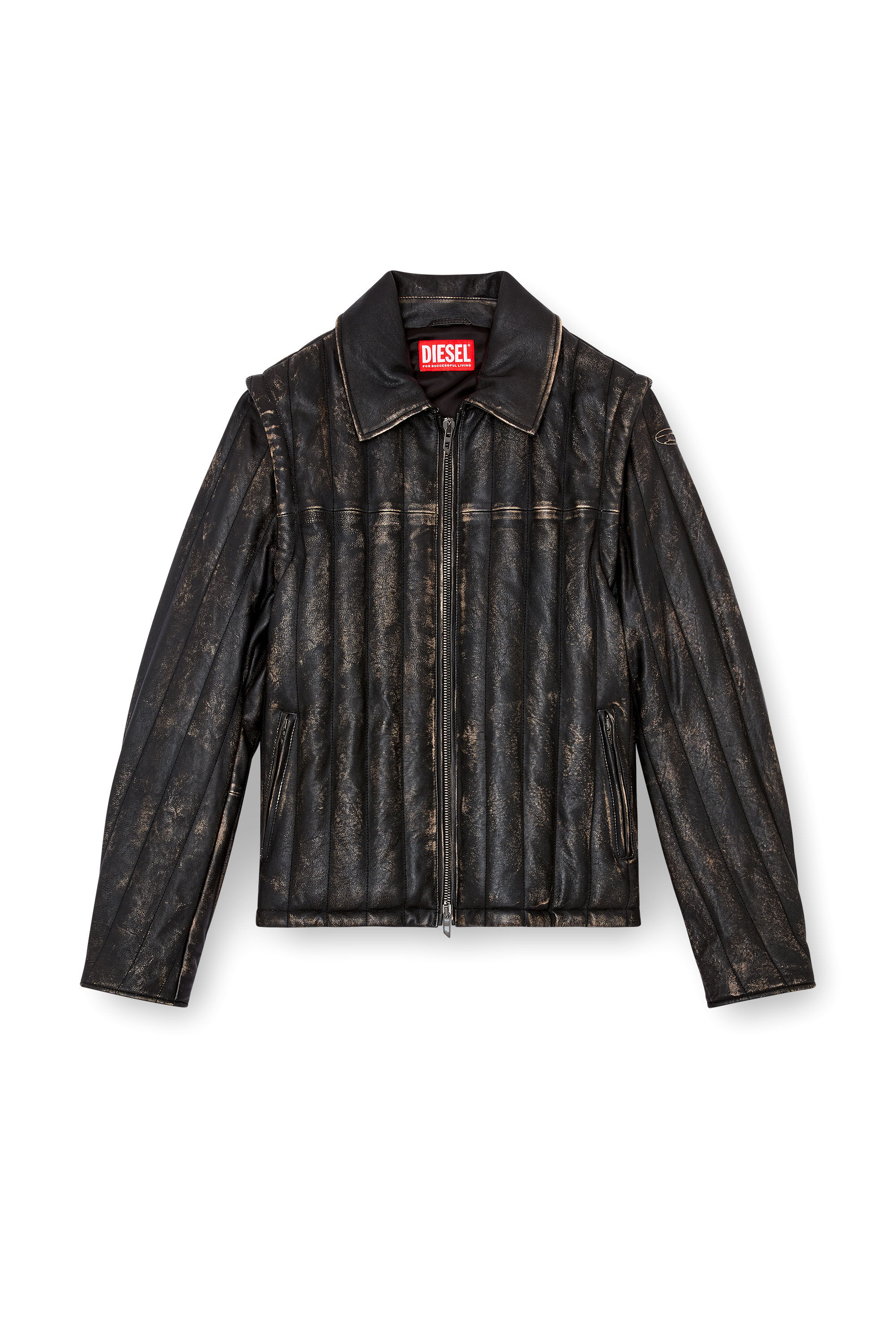 Diesel - L-ALBERT, Giacca-gilet in pelle distressed imbottita Uomo in Nero - 2