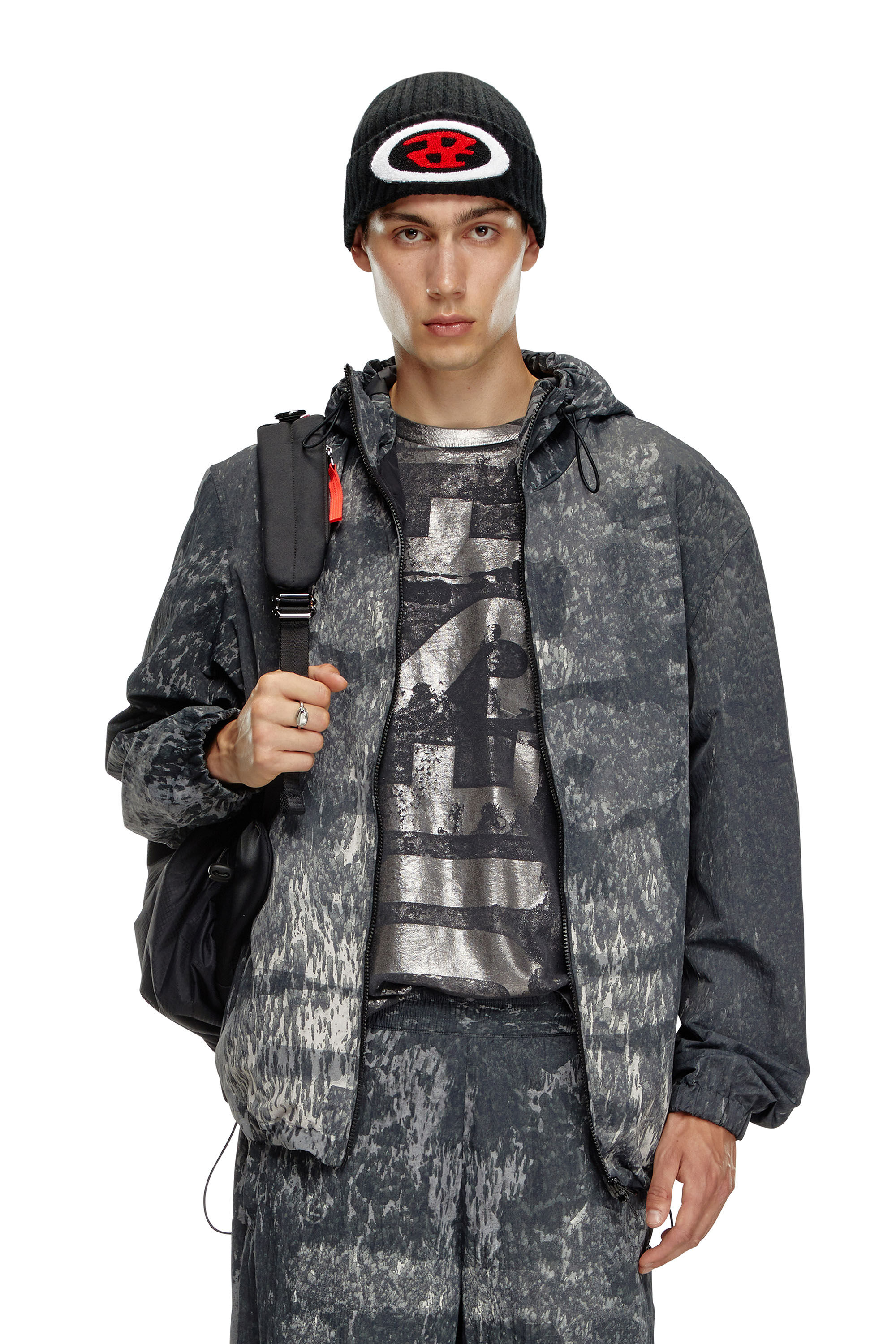 Diesel - J-BRICK, Giacca a vento con cappuccio Rain Camo Uomo in Nero - 3