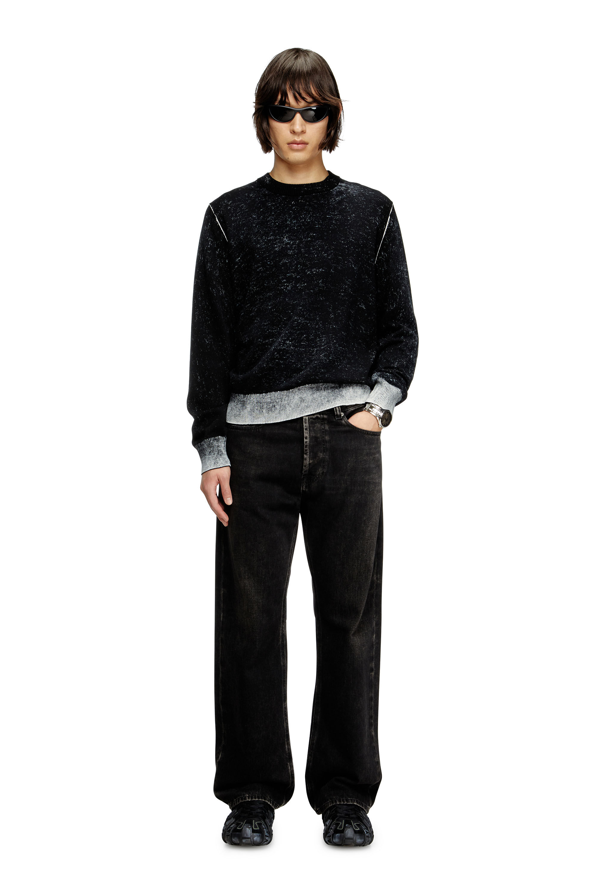 Diesel - K-LARENCE-B, Maglia in cotone stampata al contrario Uomo in Nero - 1