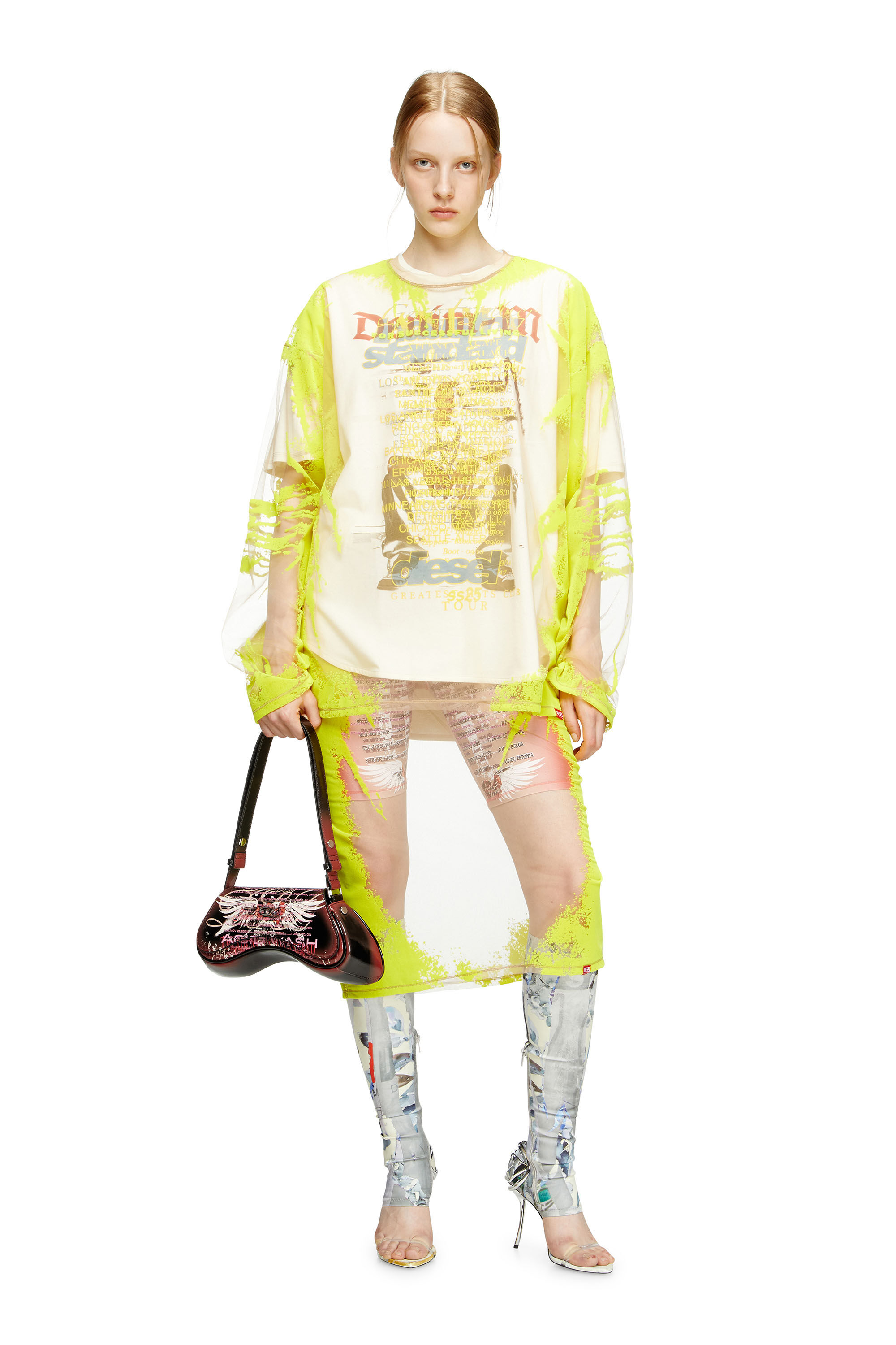 Diesel - O-LYAC, Gonna midi a strati con stampa DJ Donna in Multicolor - 1