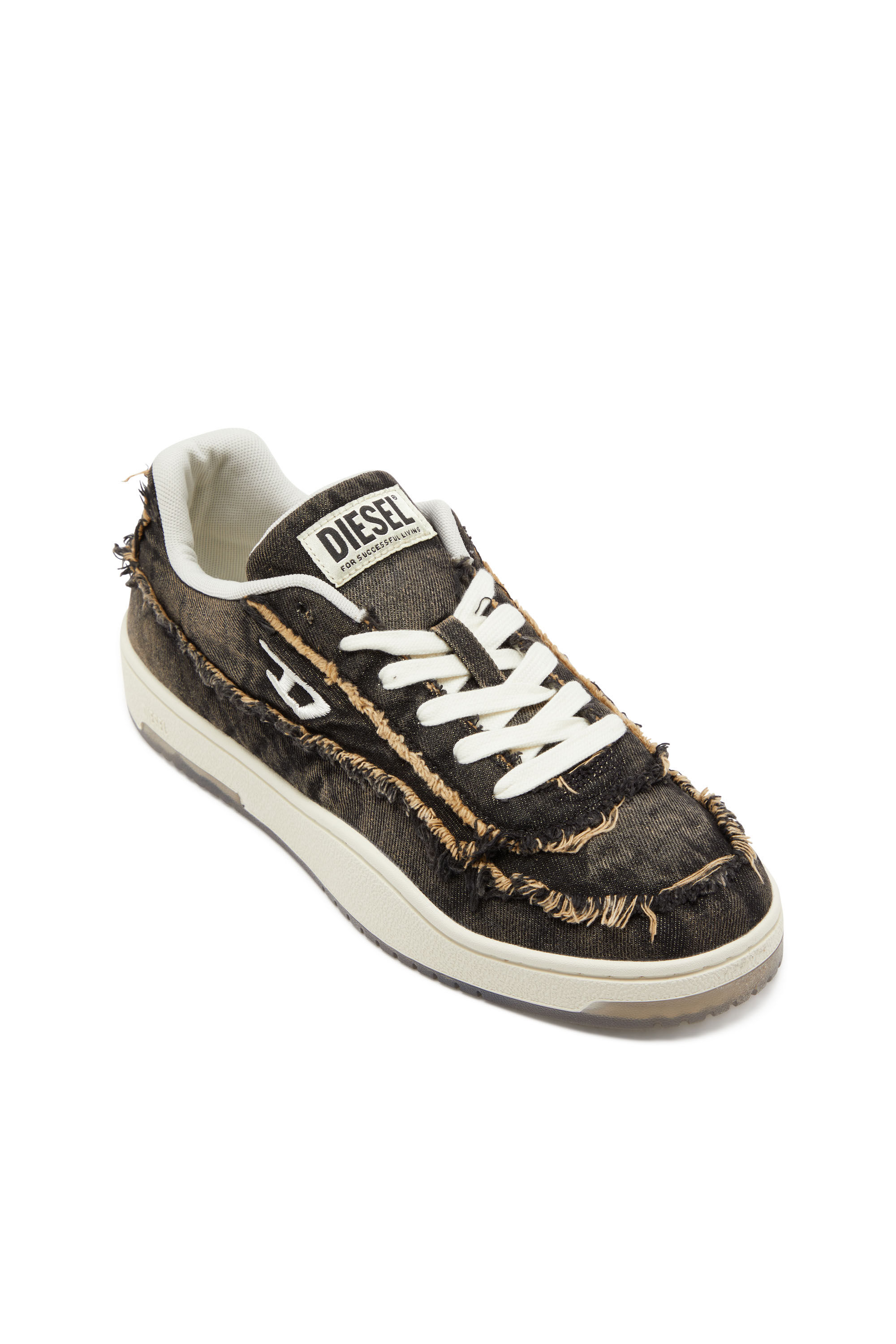 Diesel - S-TRACKER-D LOW, S-Tracker-D-Sneaker in denim sfrangiato e suola trasprarente Uomo in Nero - 6